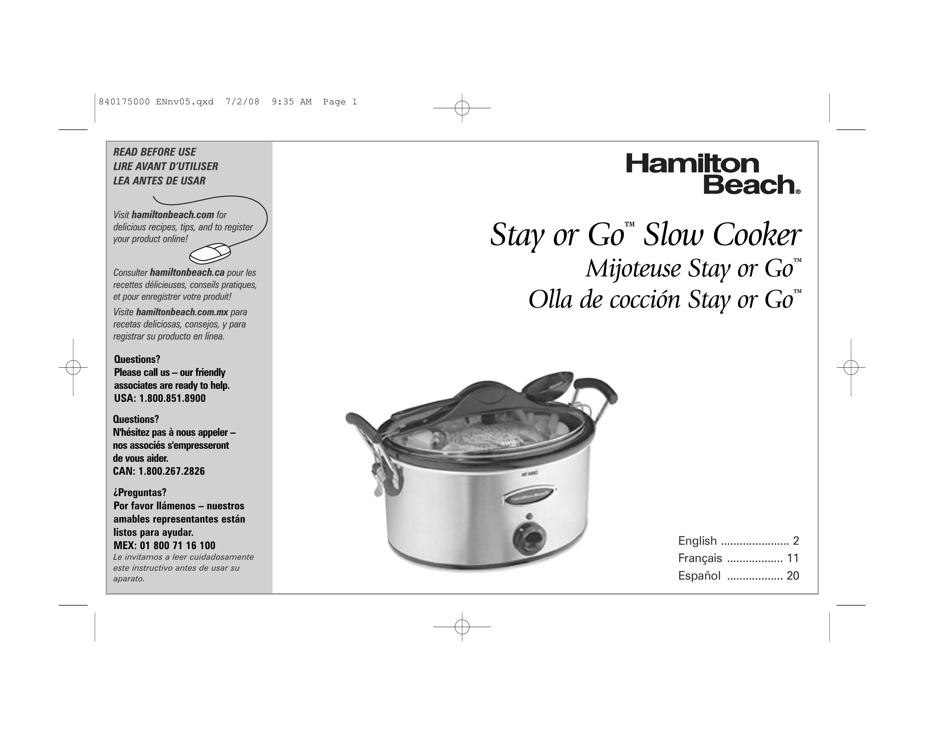 Hamilton Beach 33144 Slow Cooker User Manual