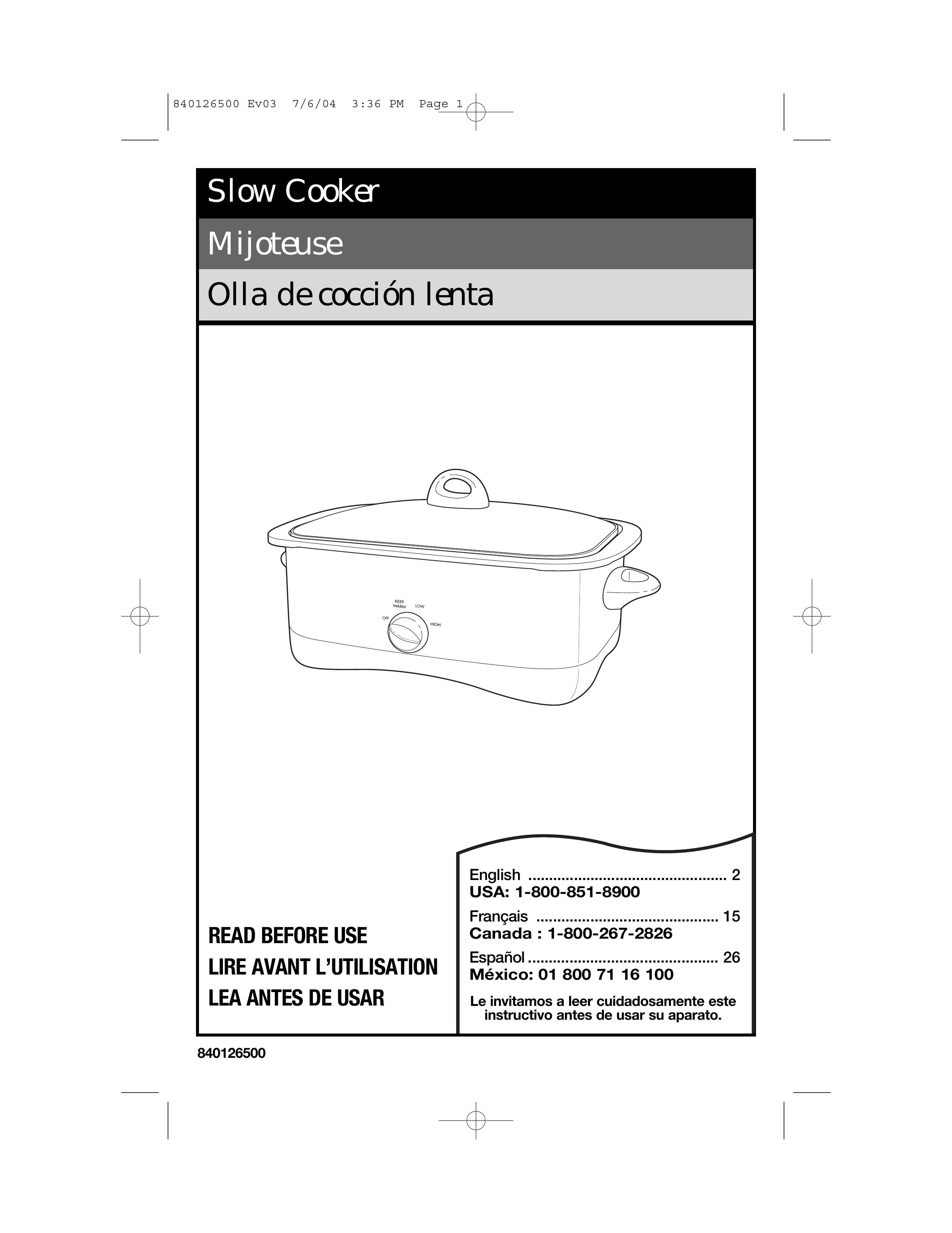 Hamilton Beach 33260 Slow Cooker User Manual