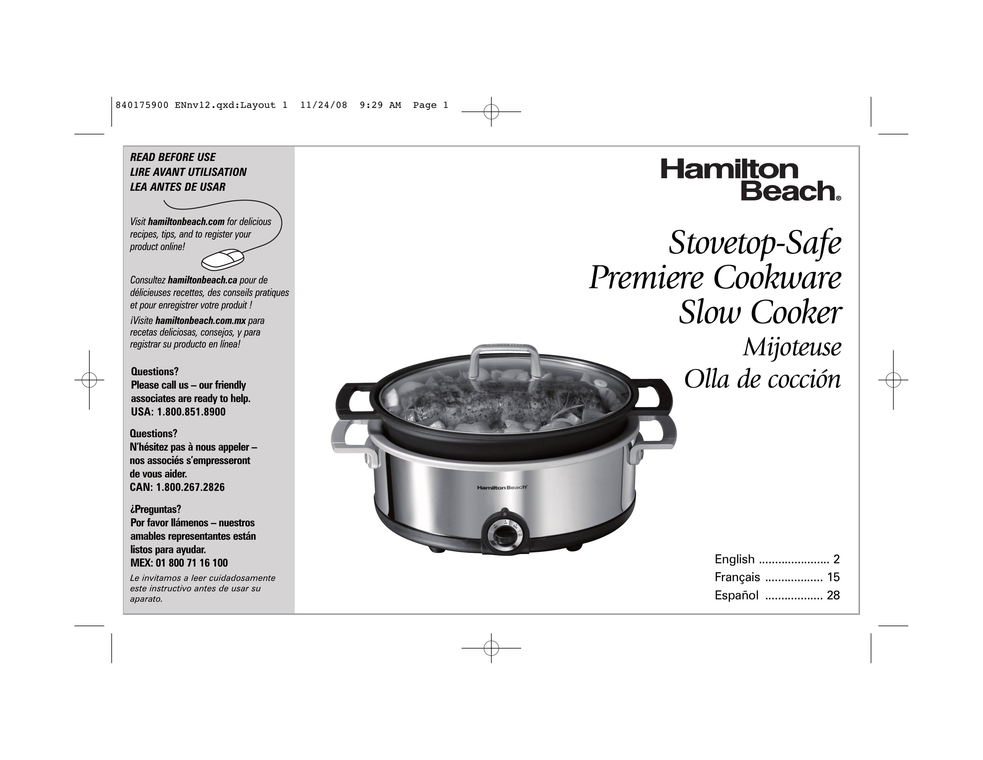 Hamilton Beach 33351C Slow Cooker User Manual