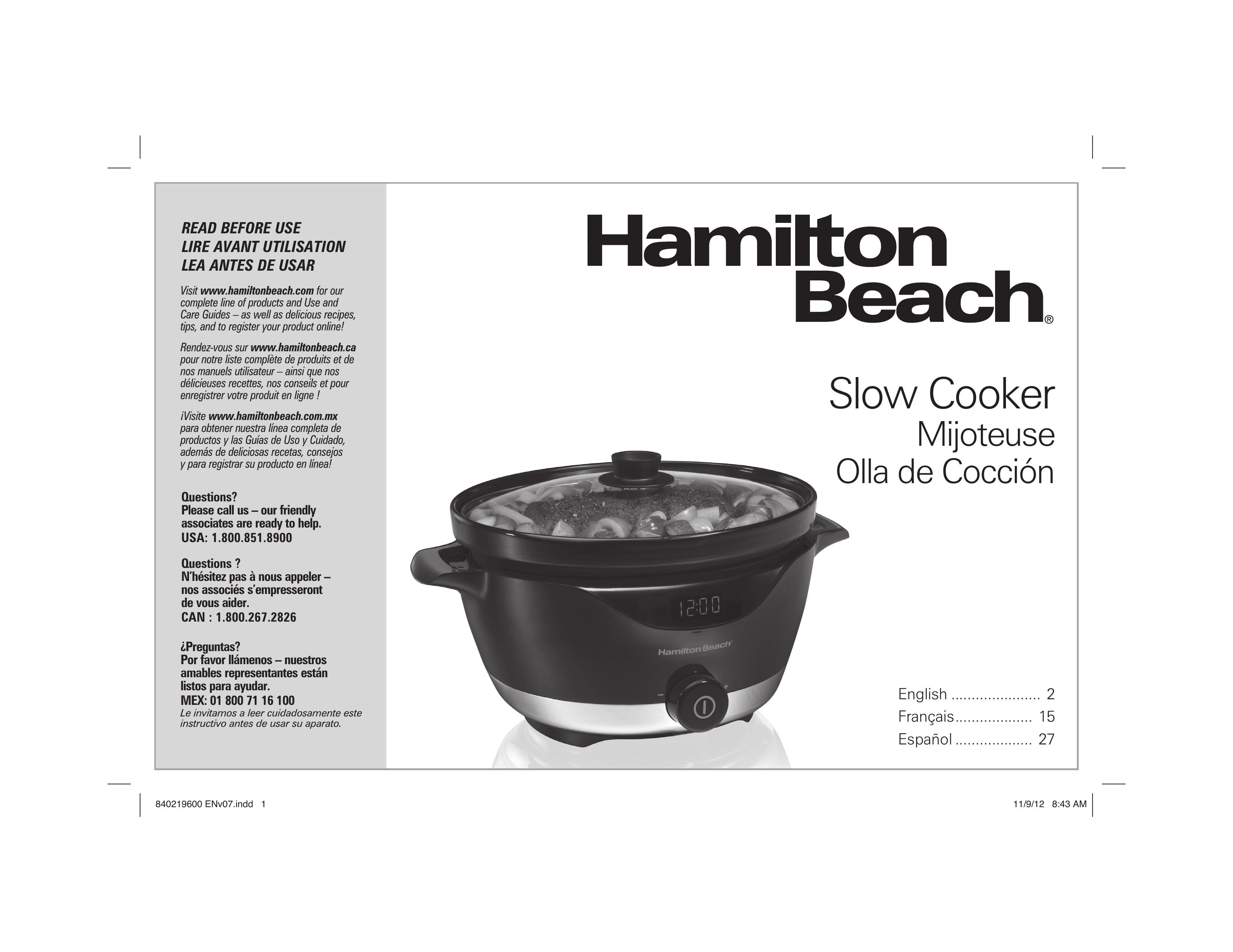 Hamilton Beach 33365 Slow Cooker User Manual
