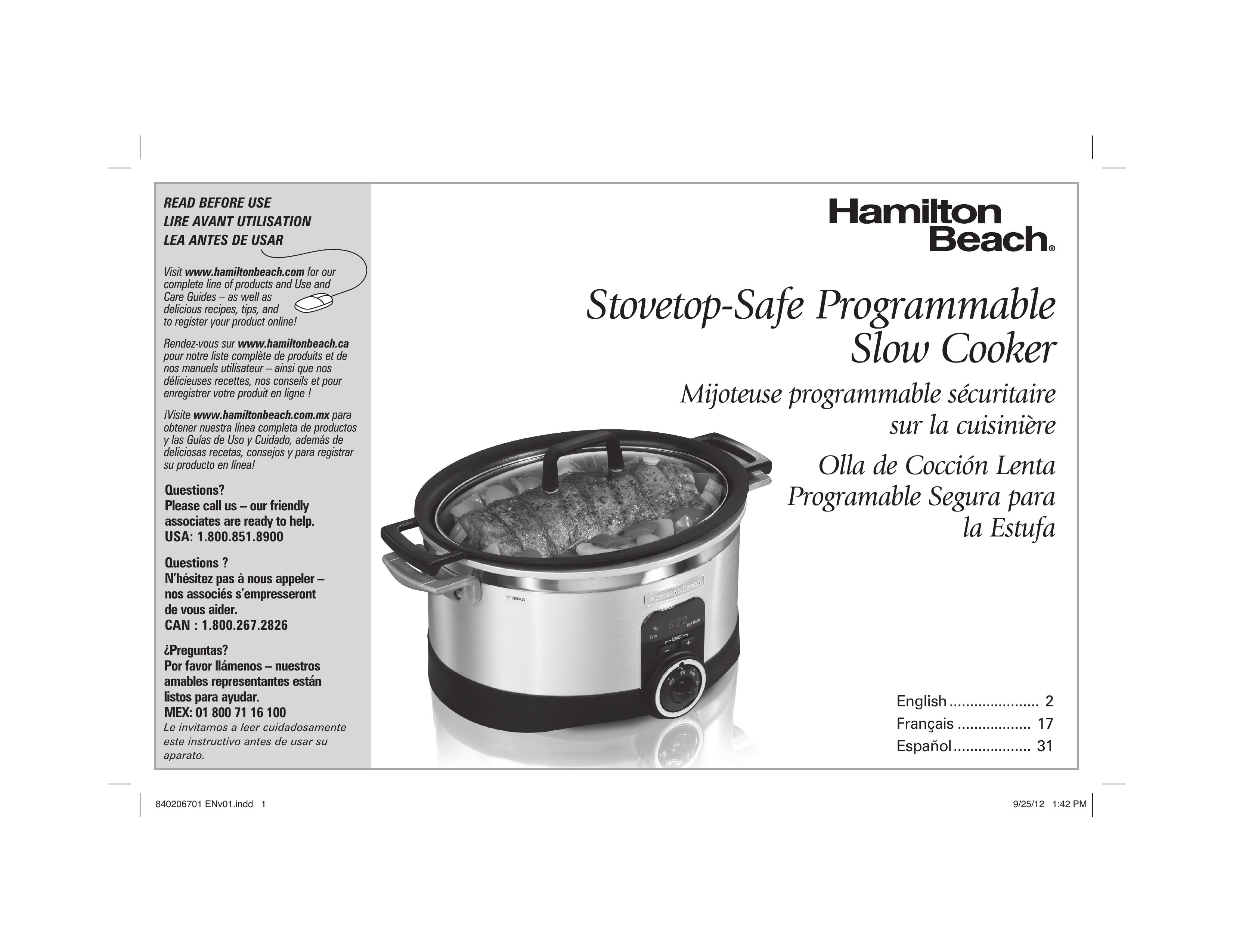 Hamilton Beach 33567T Slow Cooker User Manual
