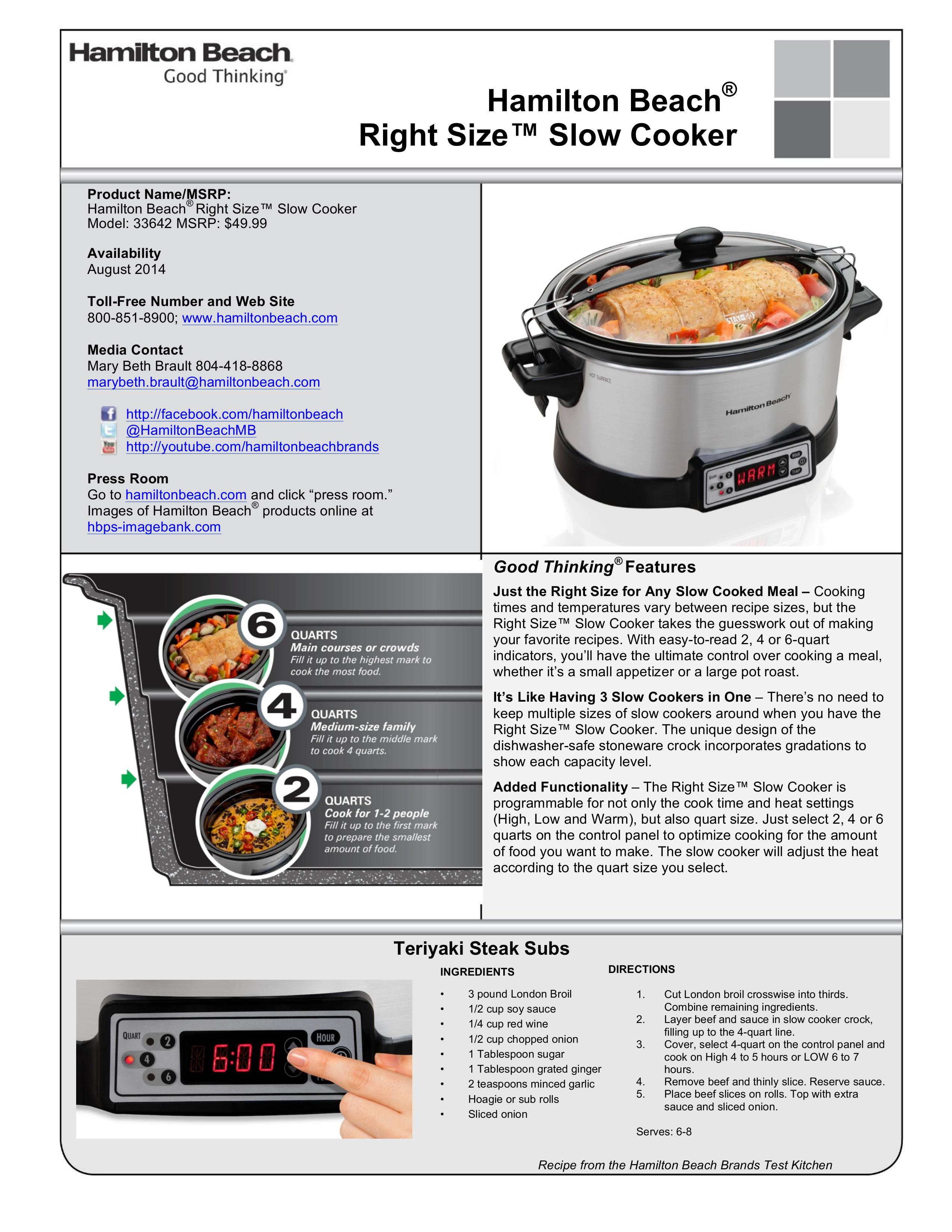 Hamilton Beach 33642 Slow Cooker User Manual