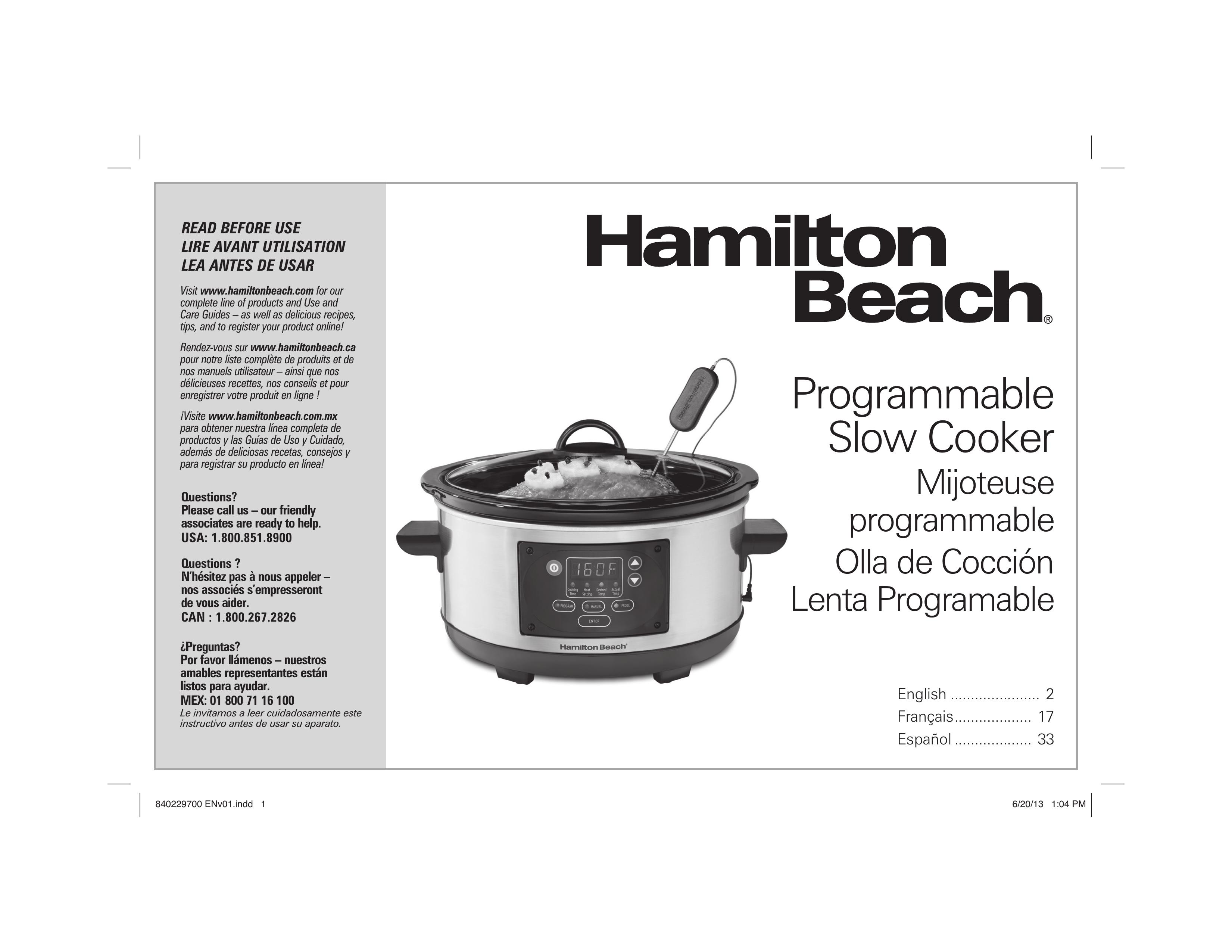 Hamilton Beach 33958 Slow Cooker User Manual
