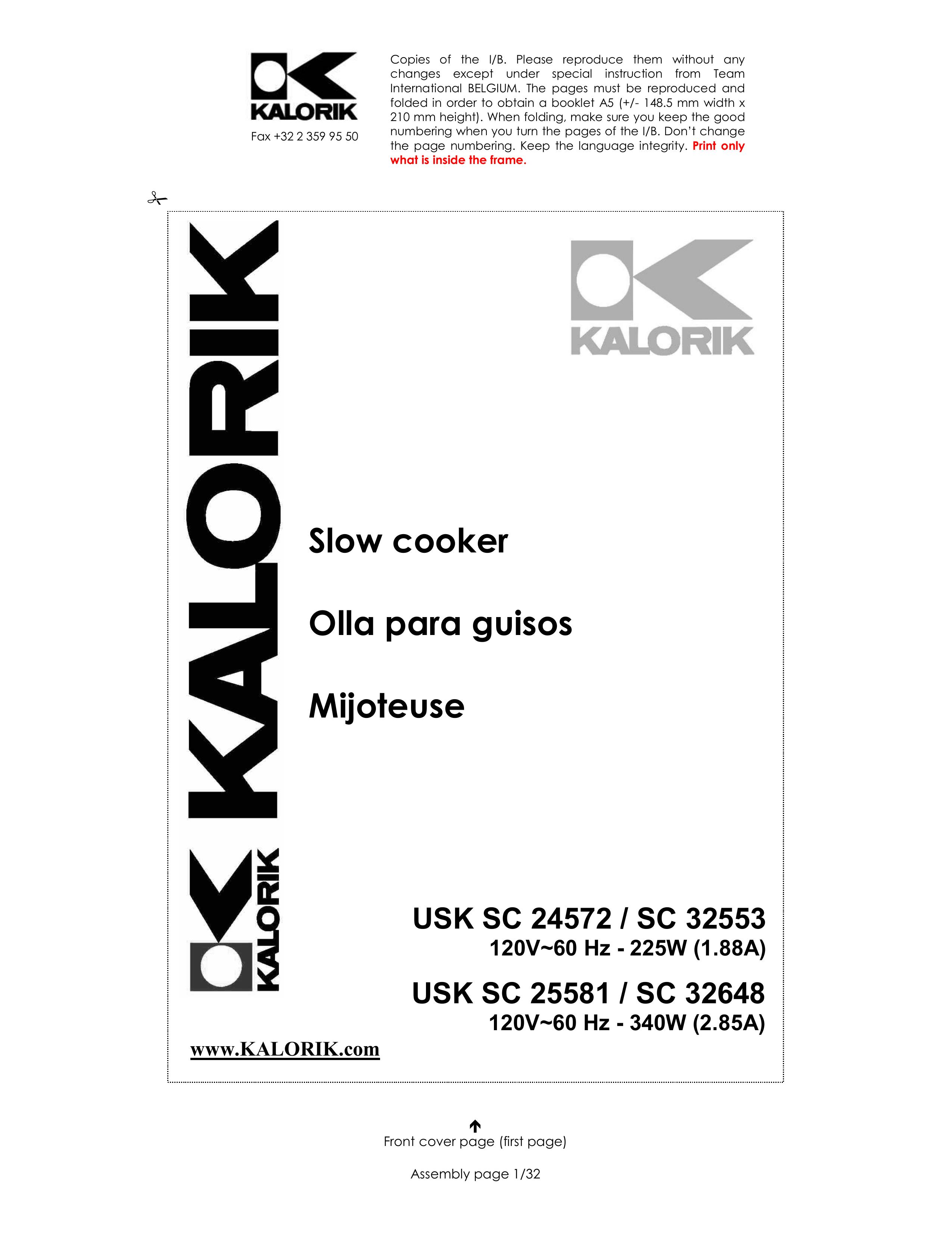 Kalorik usk sc 24752 Slow Cooker User Manual