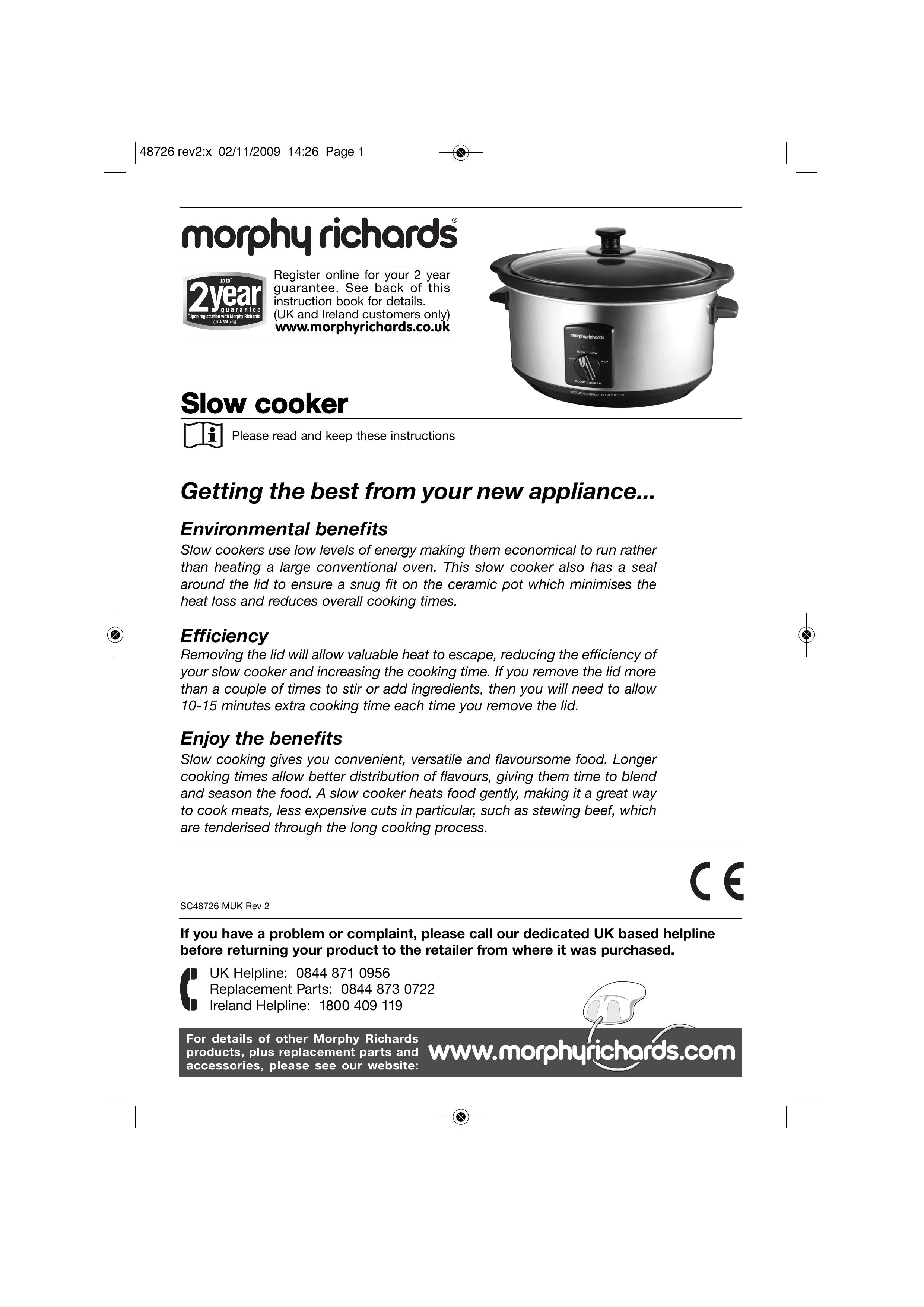 Morphy Richards Slow Cooker Slow Cooker User Manual