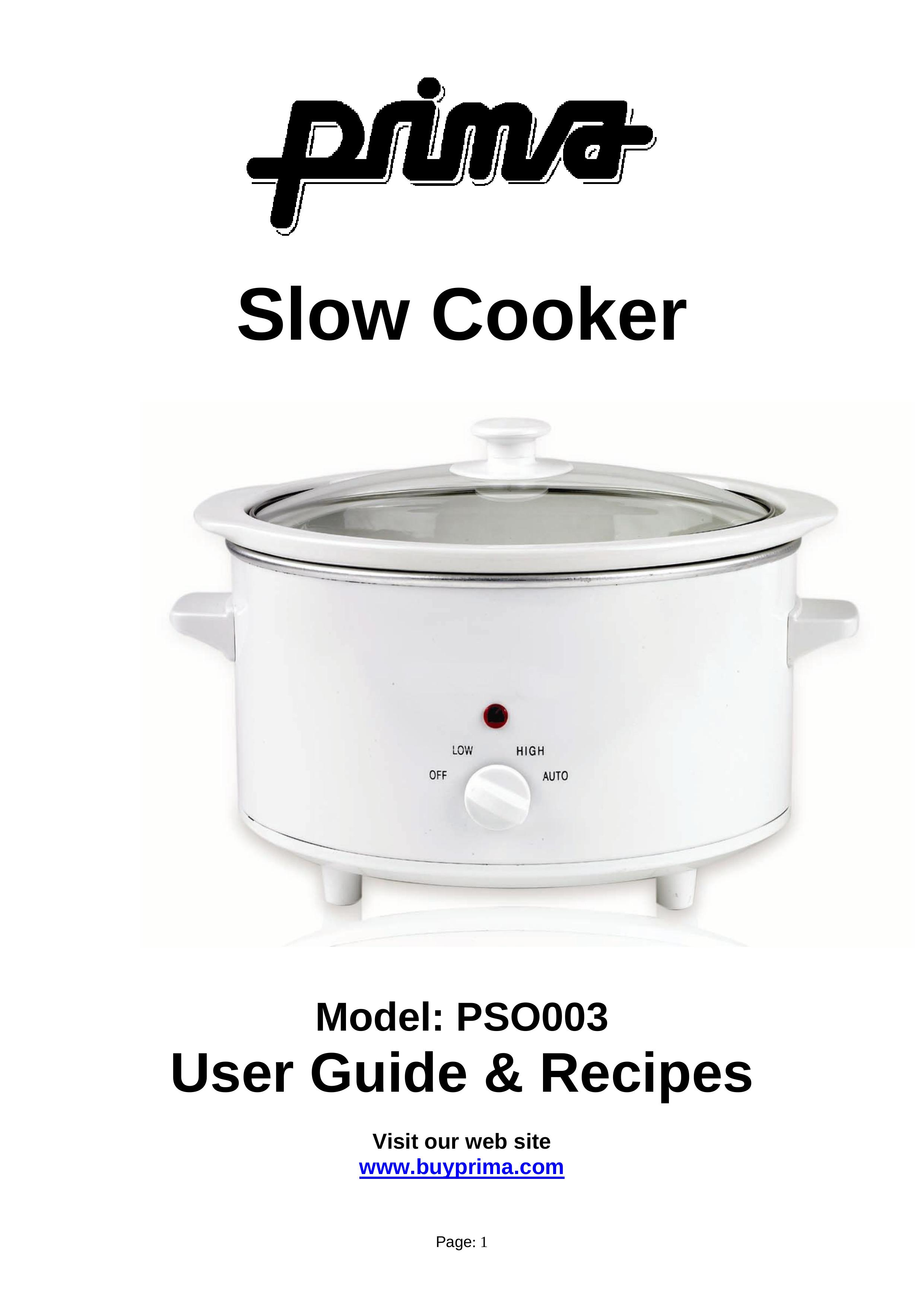 Prima PSO003 Slow Cooker User Manual