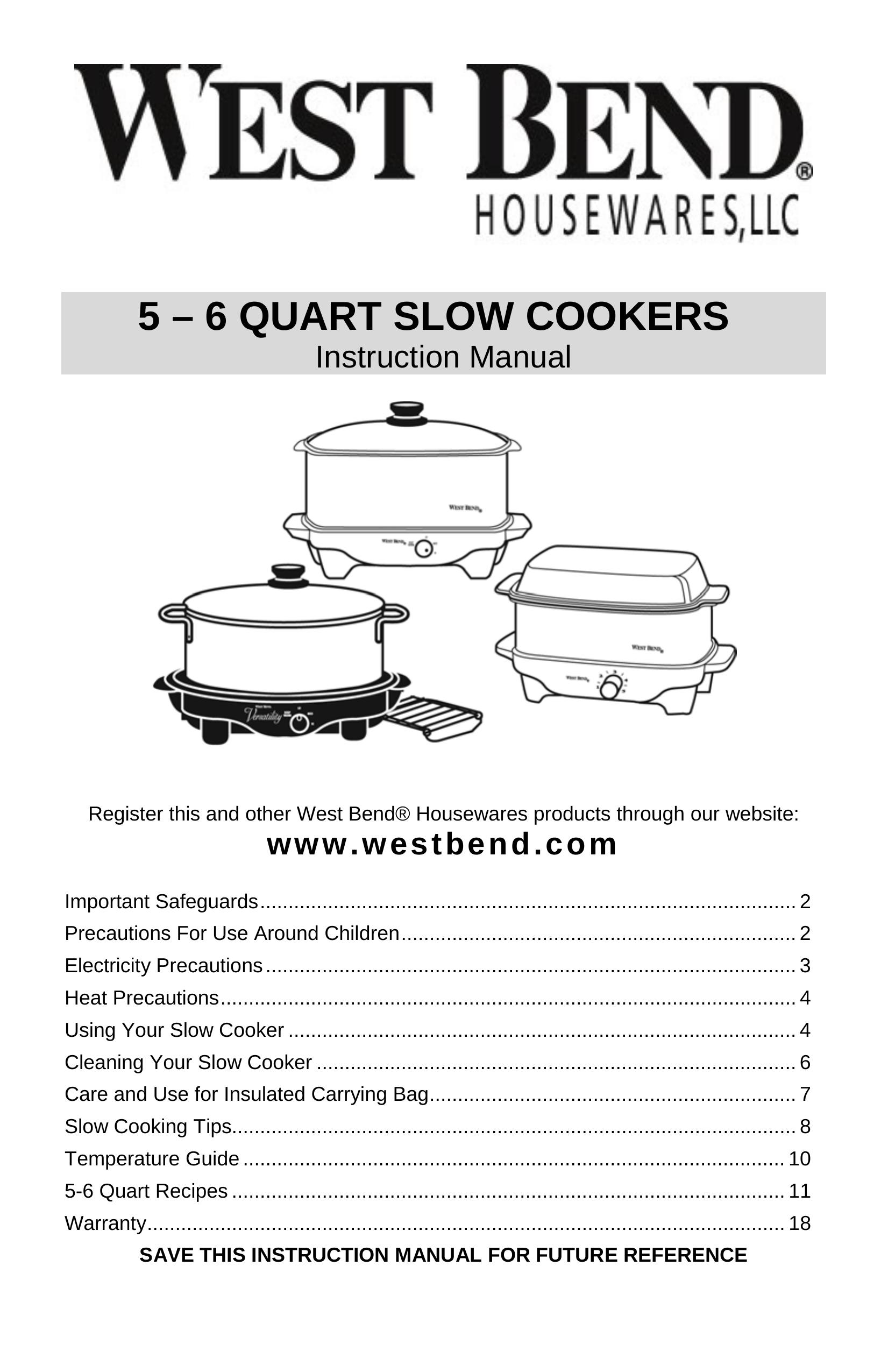 West Bend 5-6 QUART SLOW COOKERS Slow Cooker User Manual
