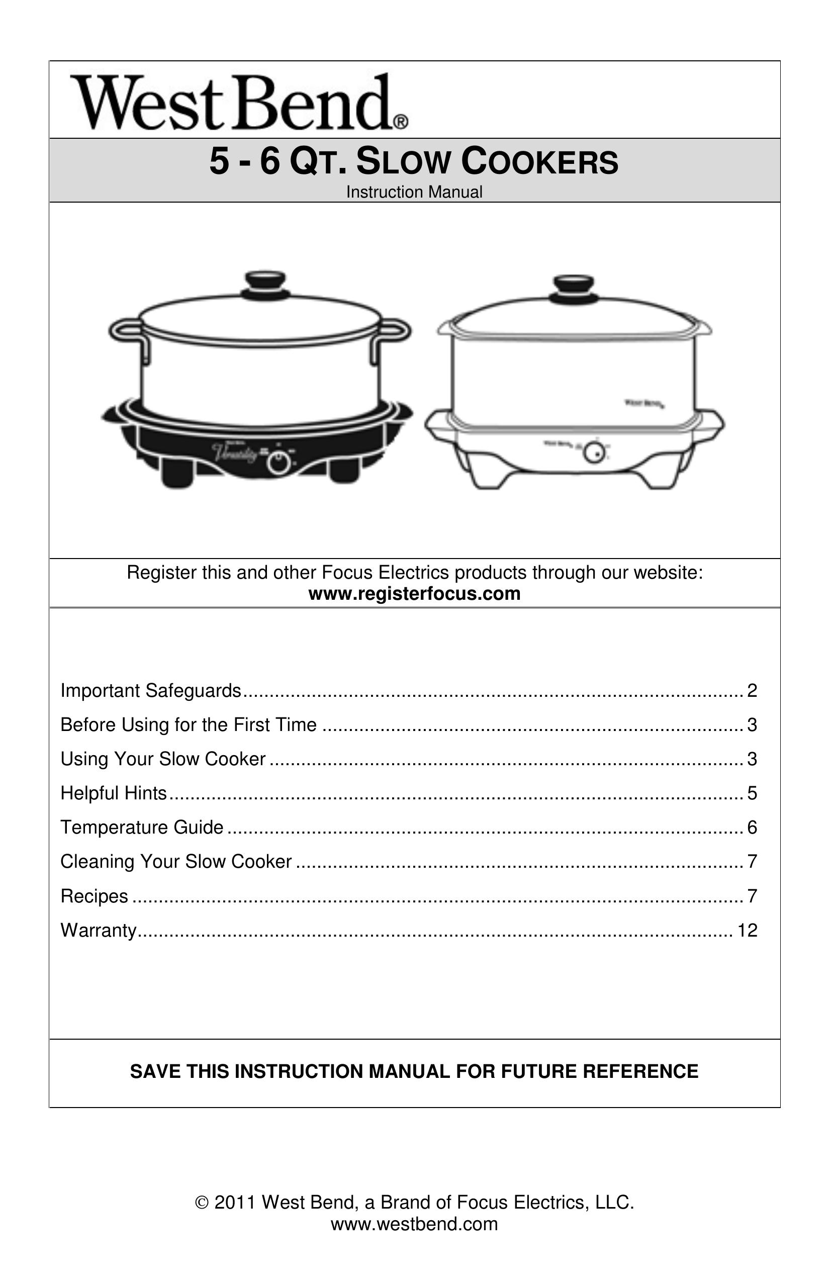 West Bend 84915 Slow Cooker User Manual