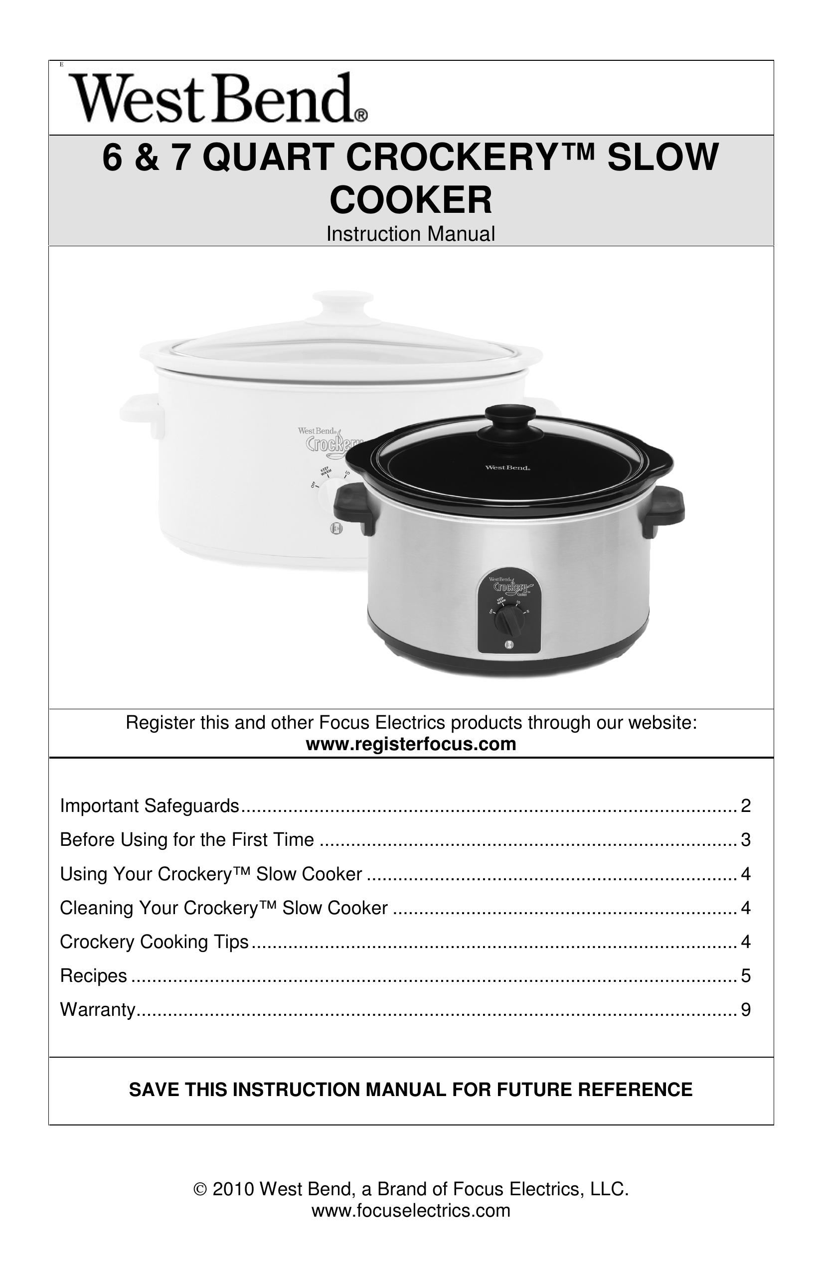 West Bend L5777B Slow Cooker User Manual