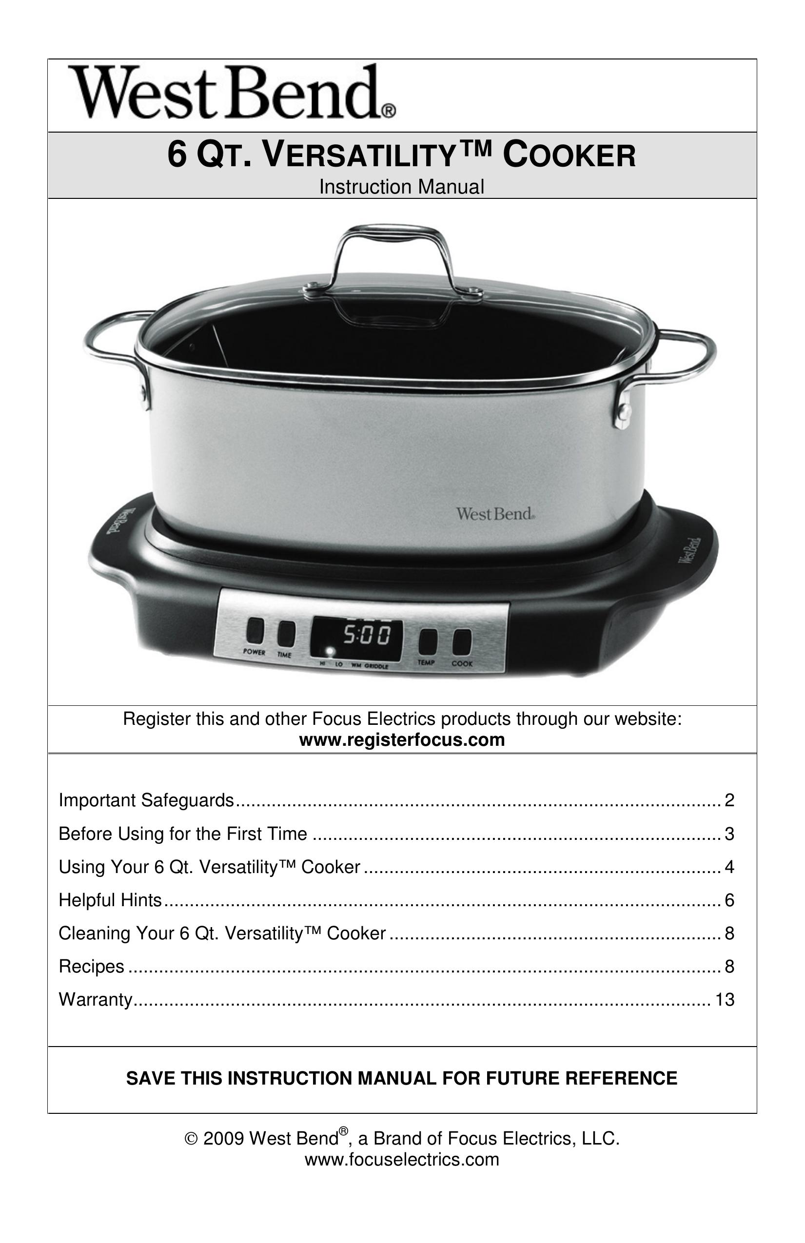 West Bend L5800 Slow Cooker User Manual