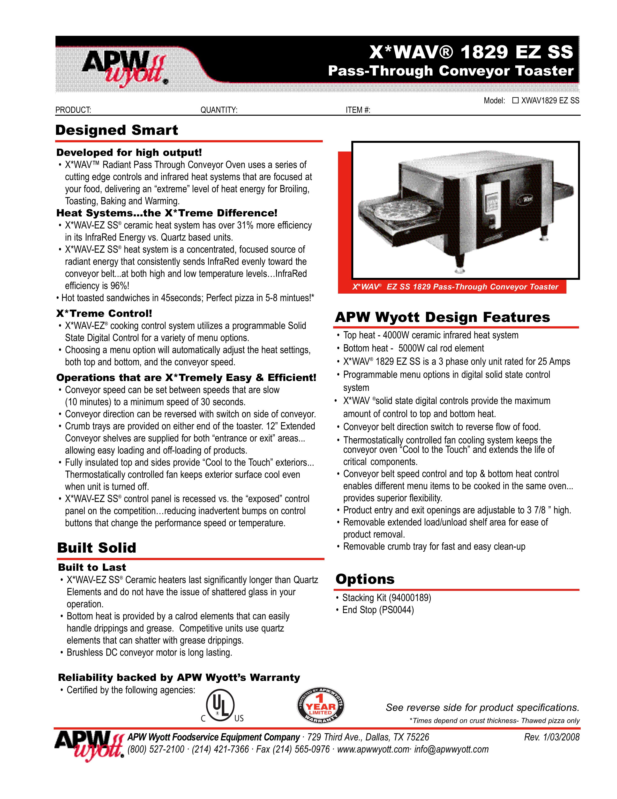 APW Wyott 1829 EZ SS Toaster User Manual