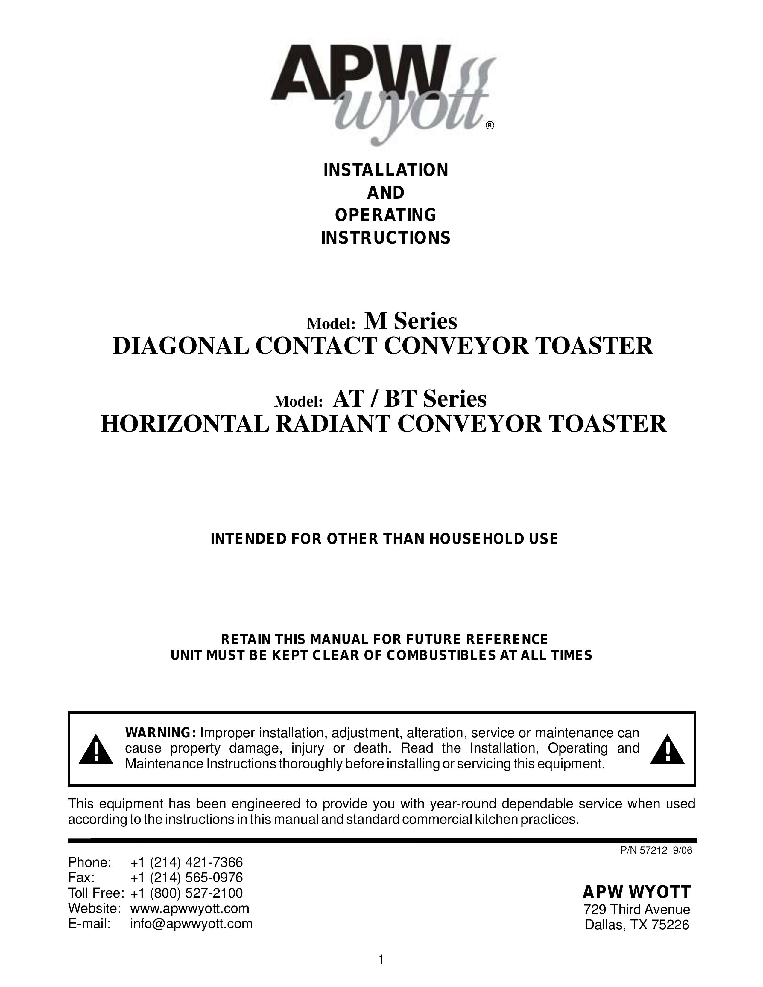 APW Wyott AT/BT Series Toaster User Manual