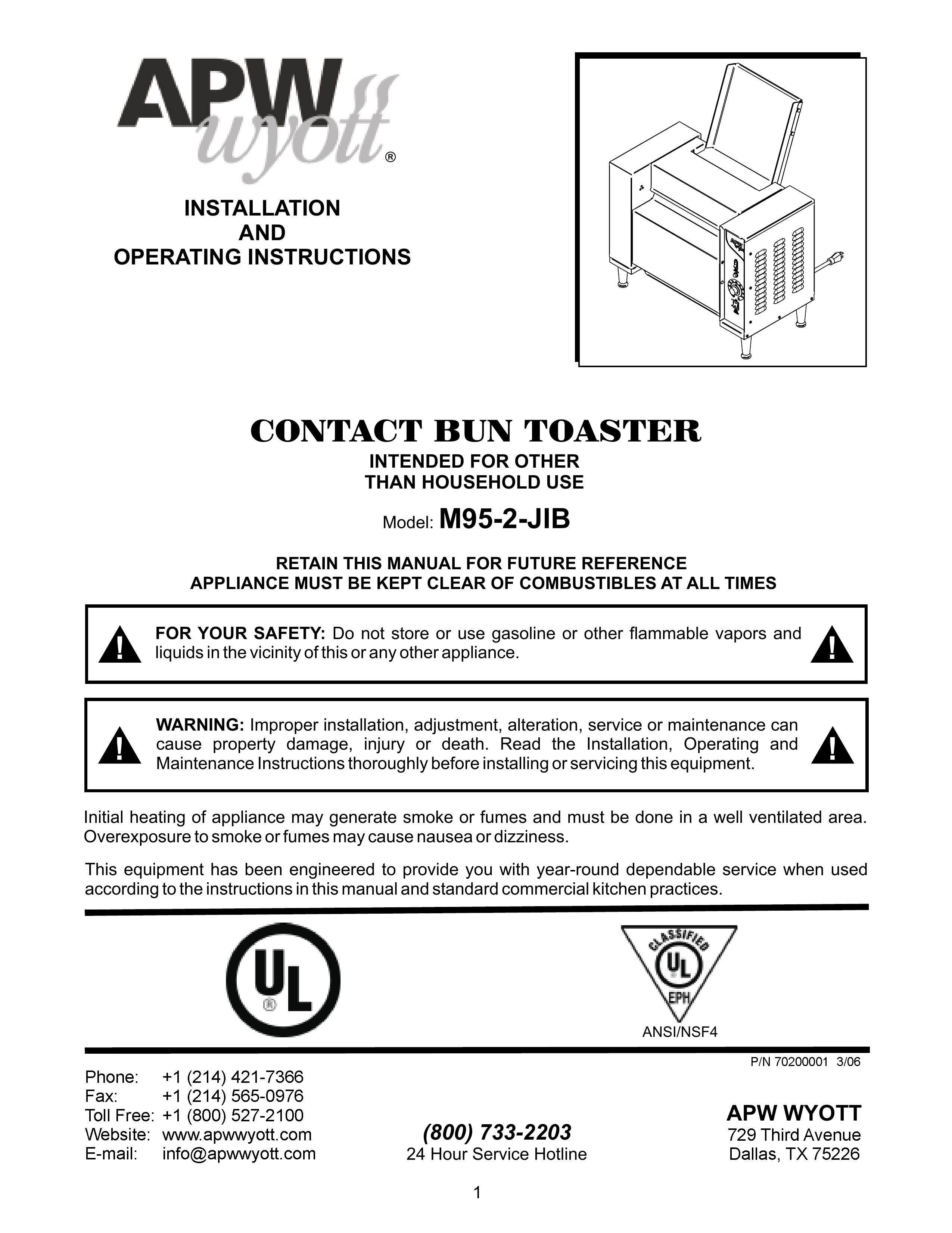 APW Wyott M95-2-JIB Toaster User Manual