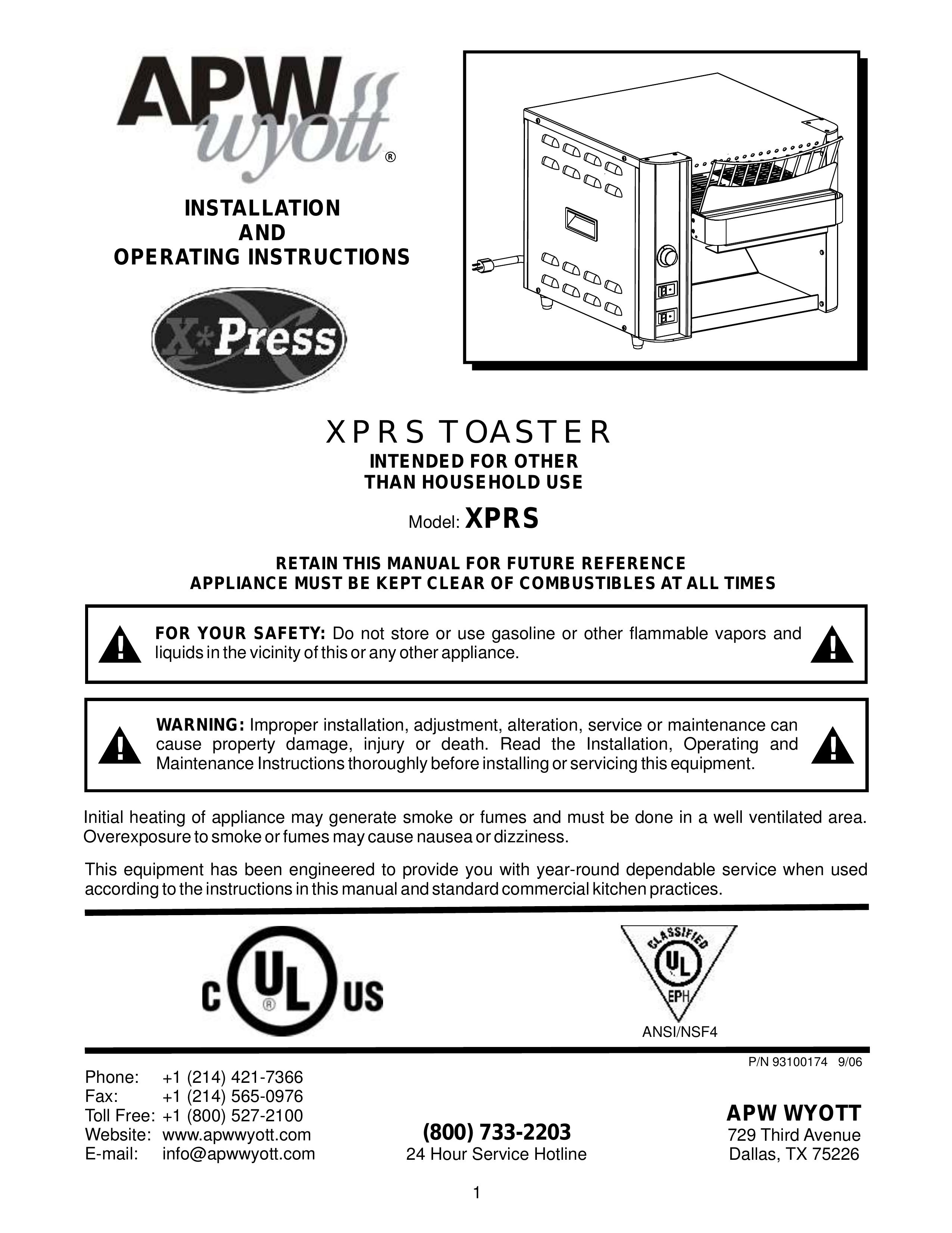 APW Wyott XPRS Toaster User Manual