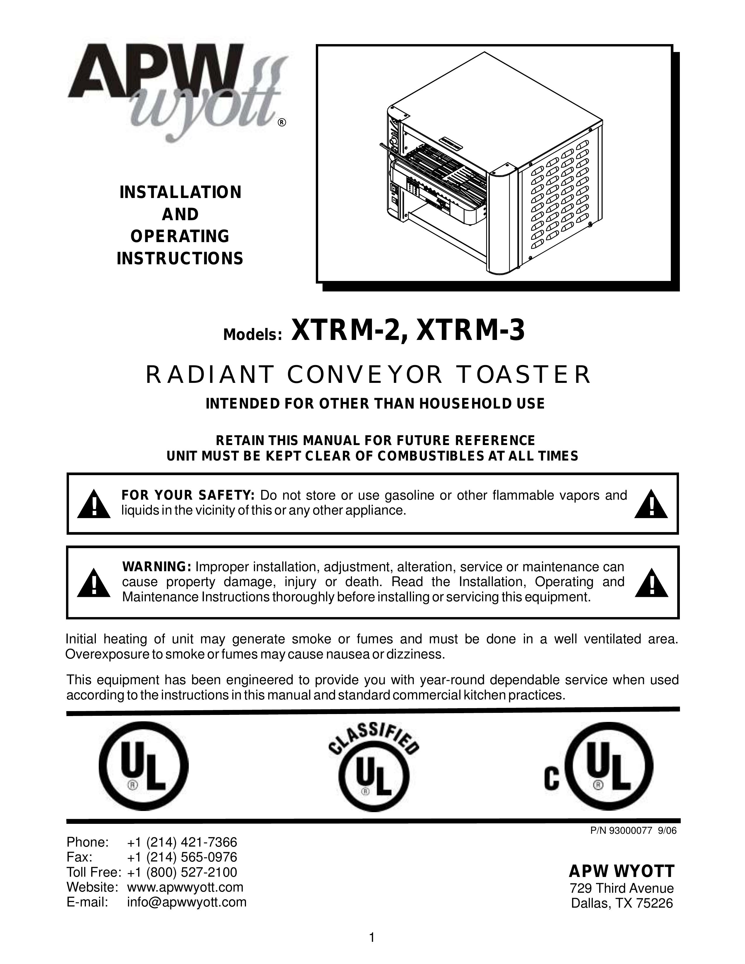 APW Wyott XTRM-2 Toaster User Manual