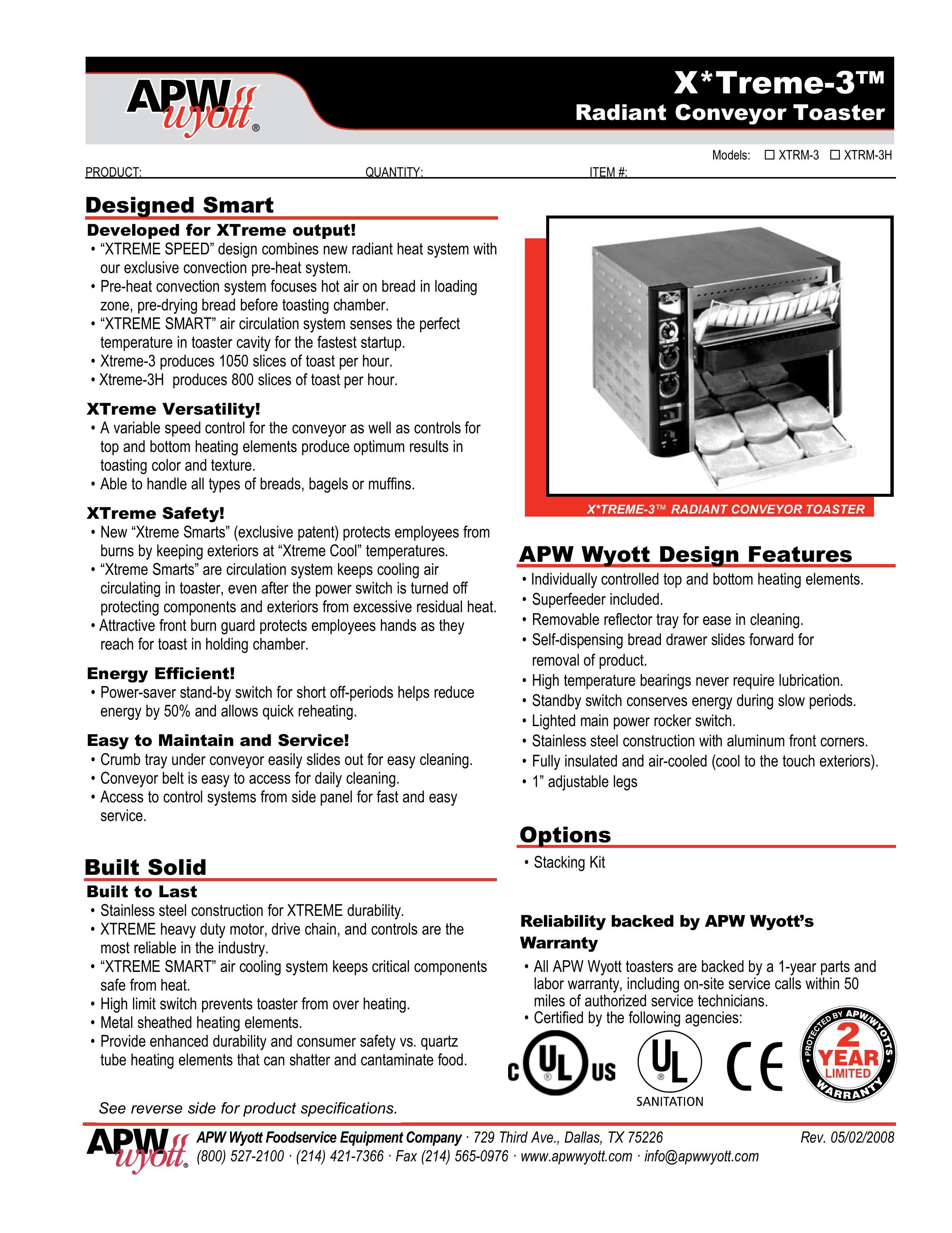 APW Wyott XTRM-3H Toaster User Manual