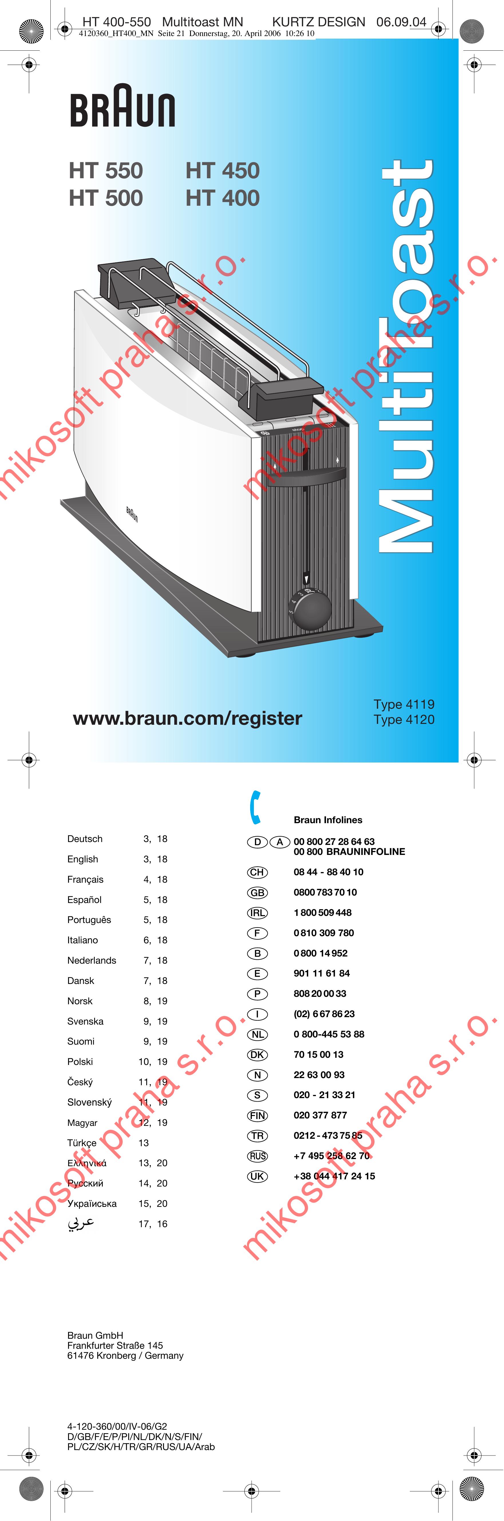 Braun HT 400 Toaster User Manual