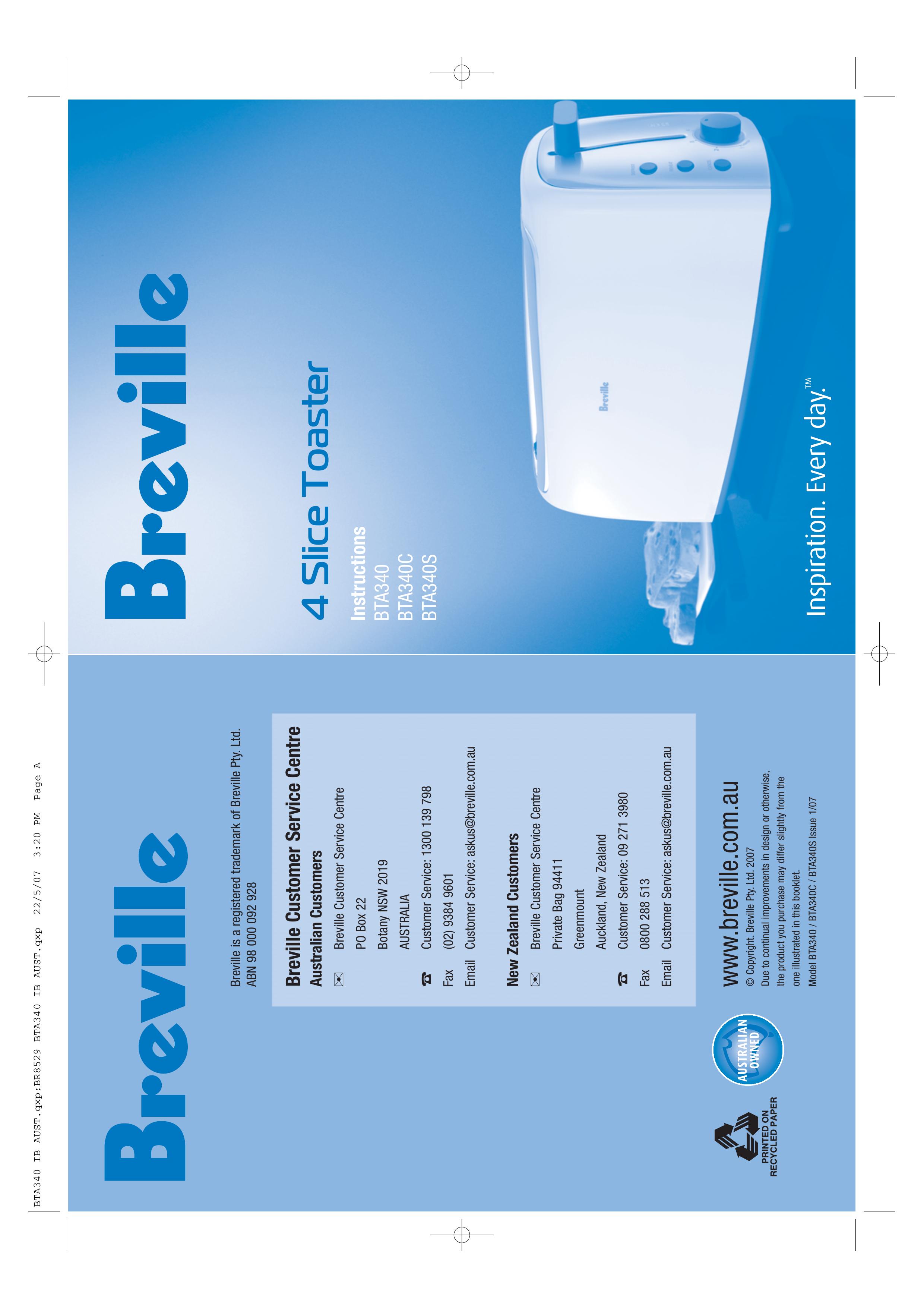 Breville BTA340 Toaster User Manual