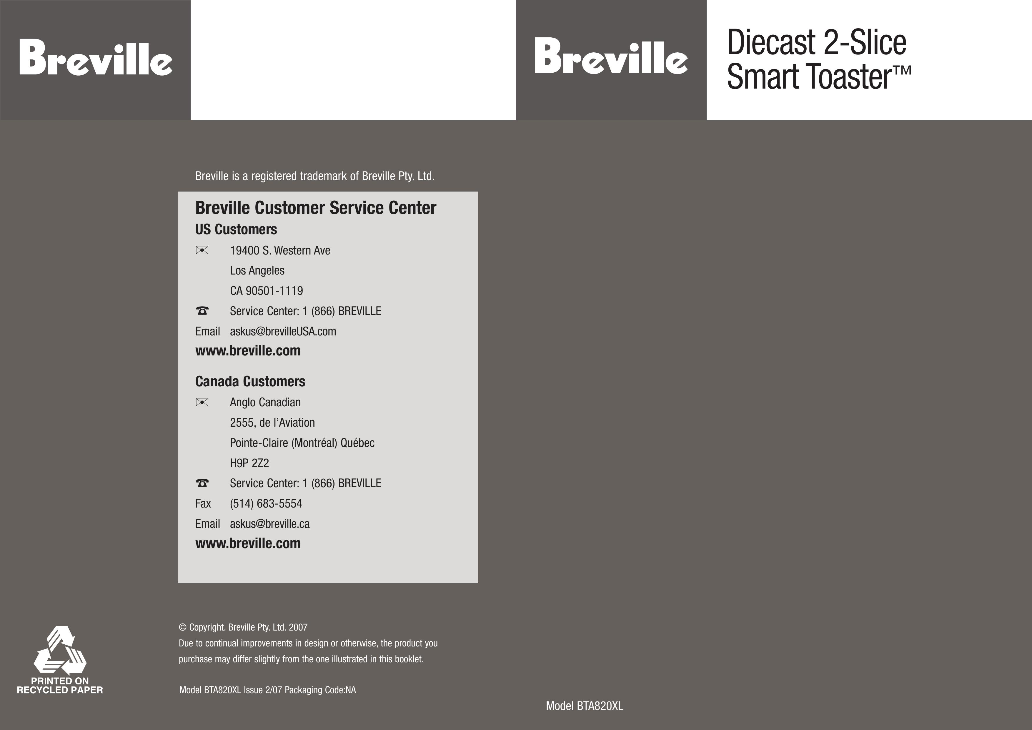 Breville BTA820XL Toaster User Manual