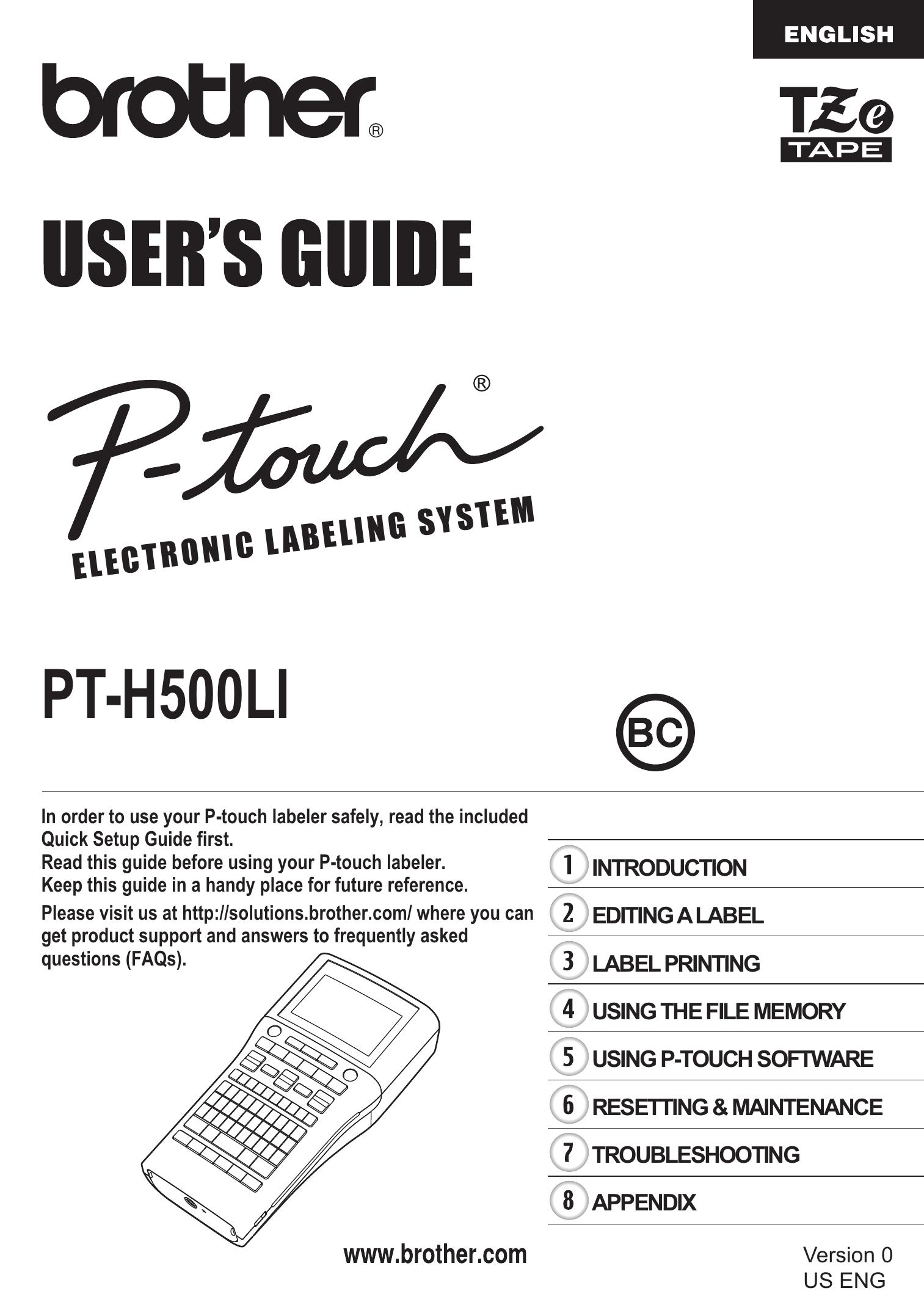 Brother PT-H500LI Toaster User Manual