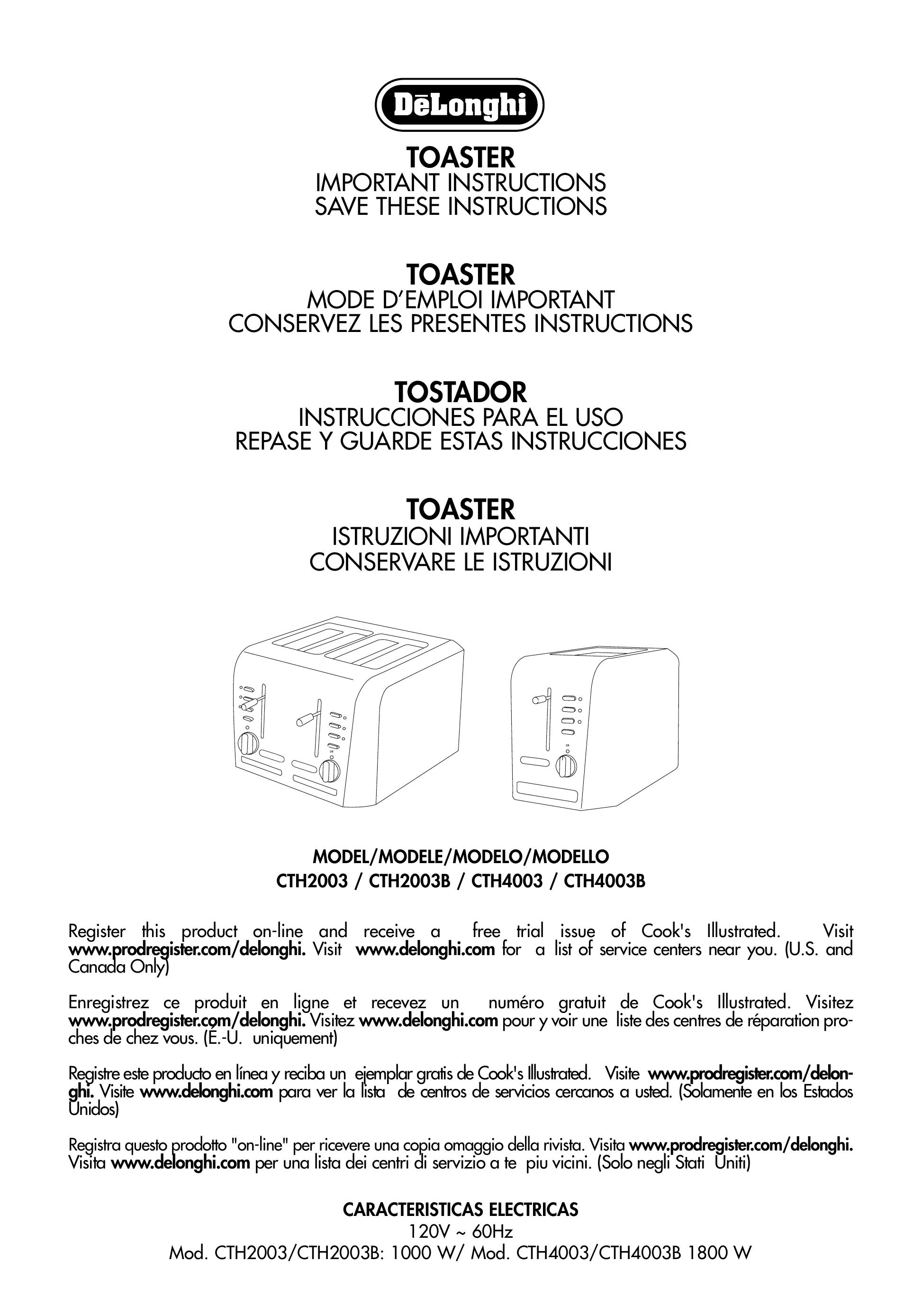 DeLonghi CTH2003B Toaster User Manual
