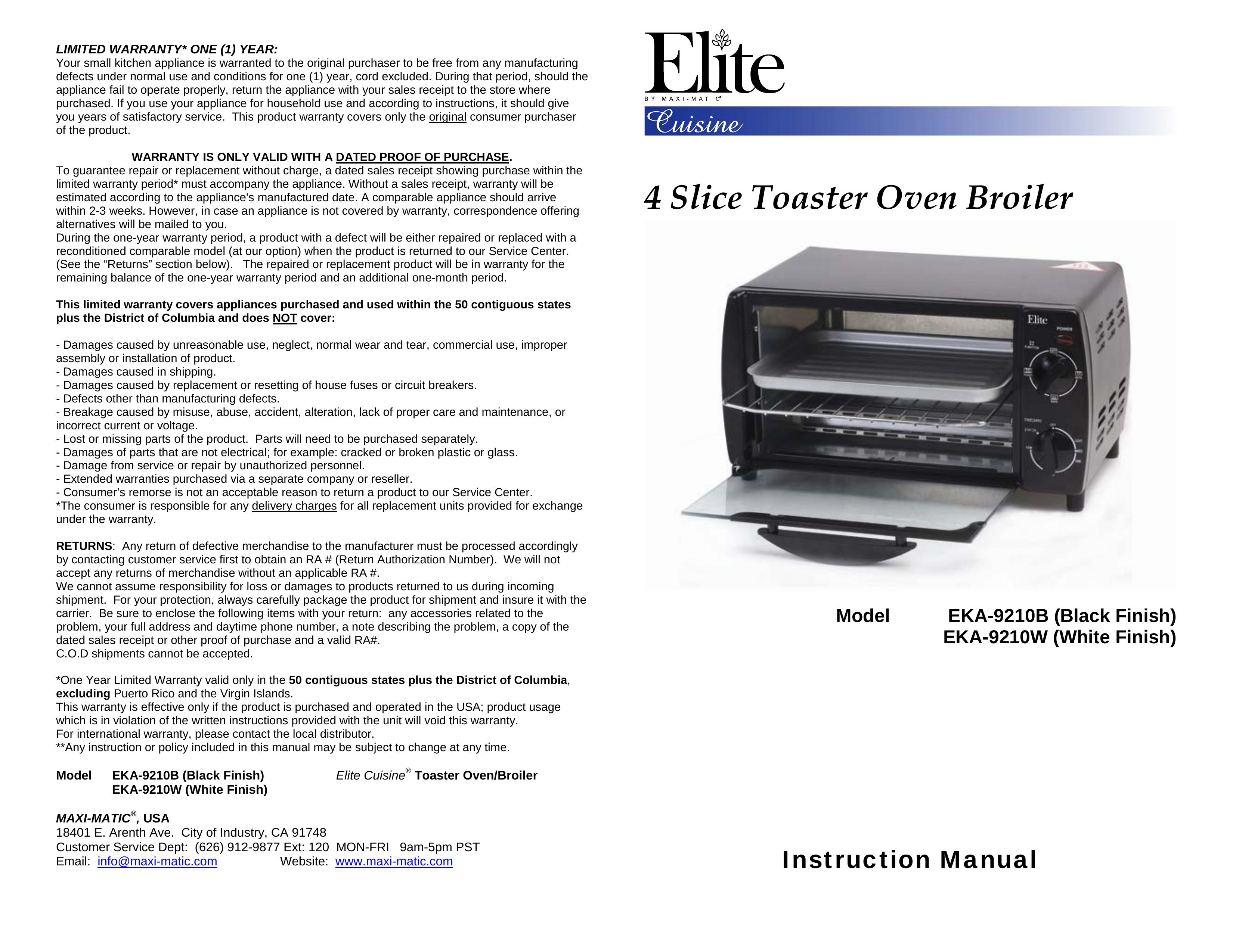 Elite EKA-9210B Toaster User Manual
