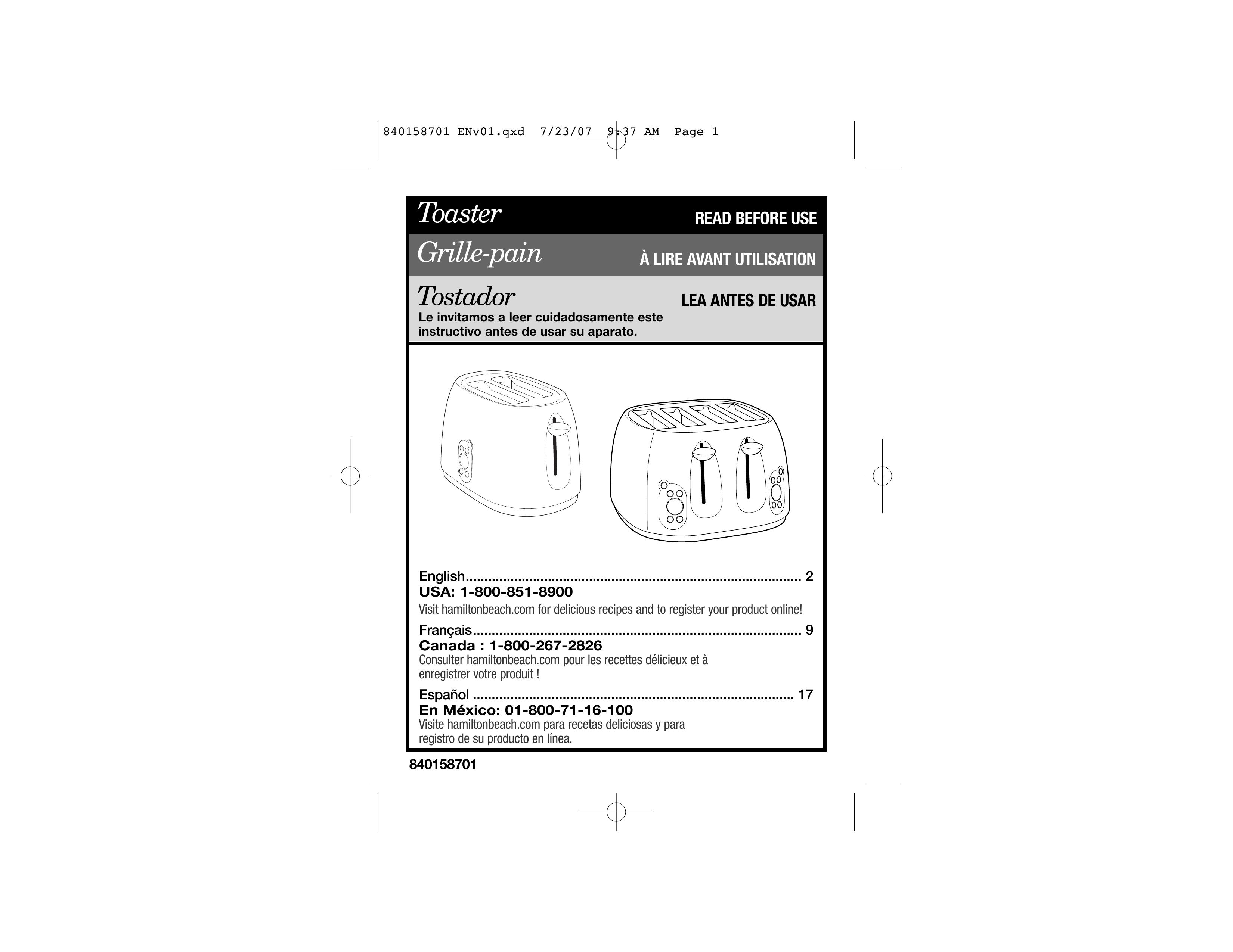 Hamilton Beach 22502 Toaster User Manual