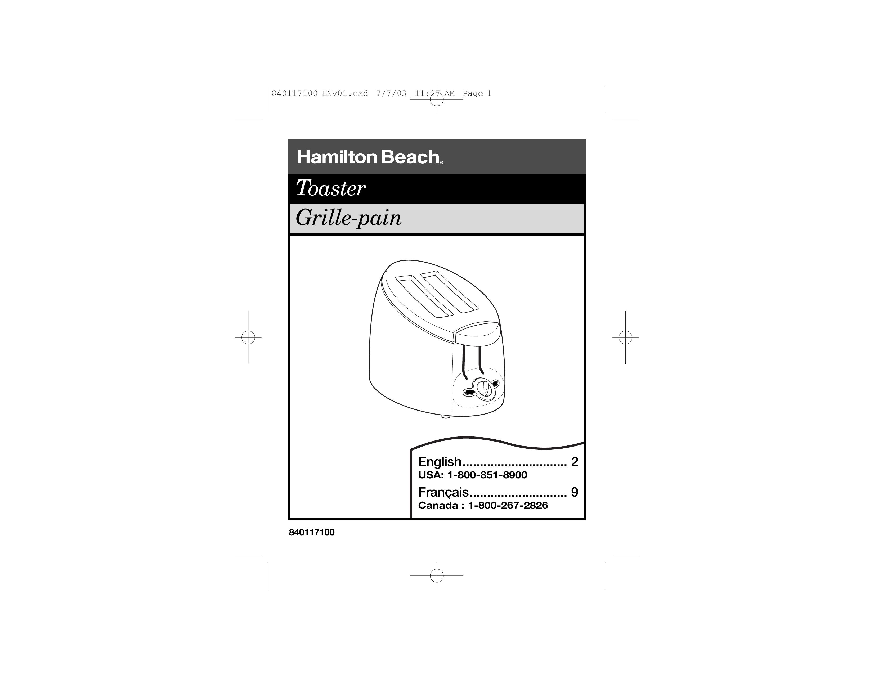 Hamilton Beach 22900 Toaster User Manual