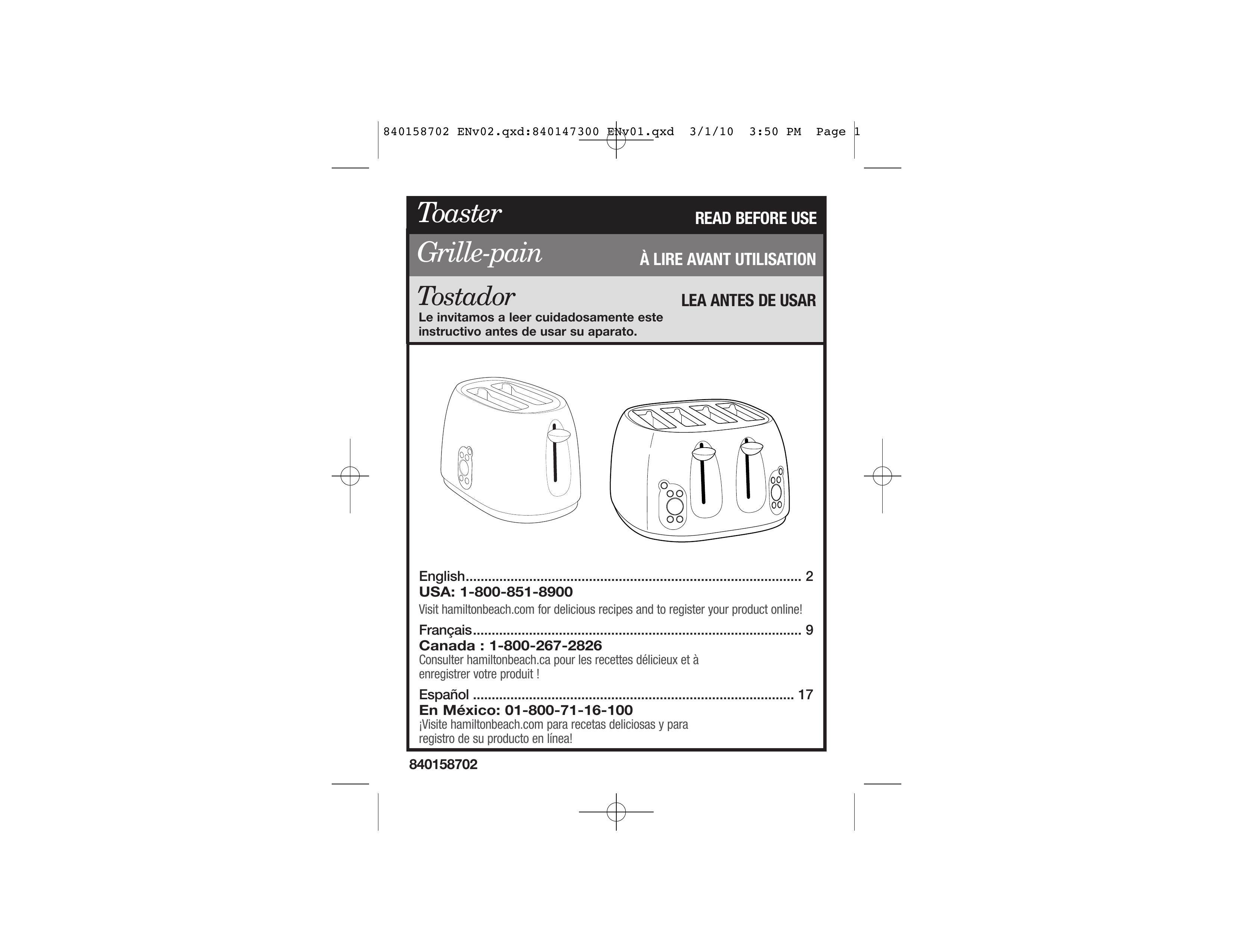 Hamilton Beach 24502 Toaster User Manual