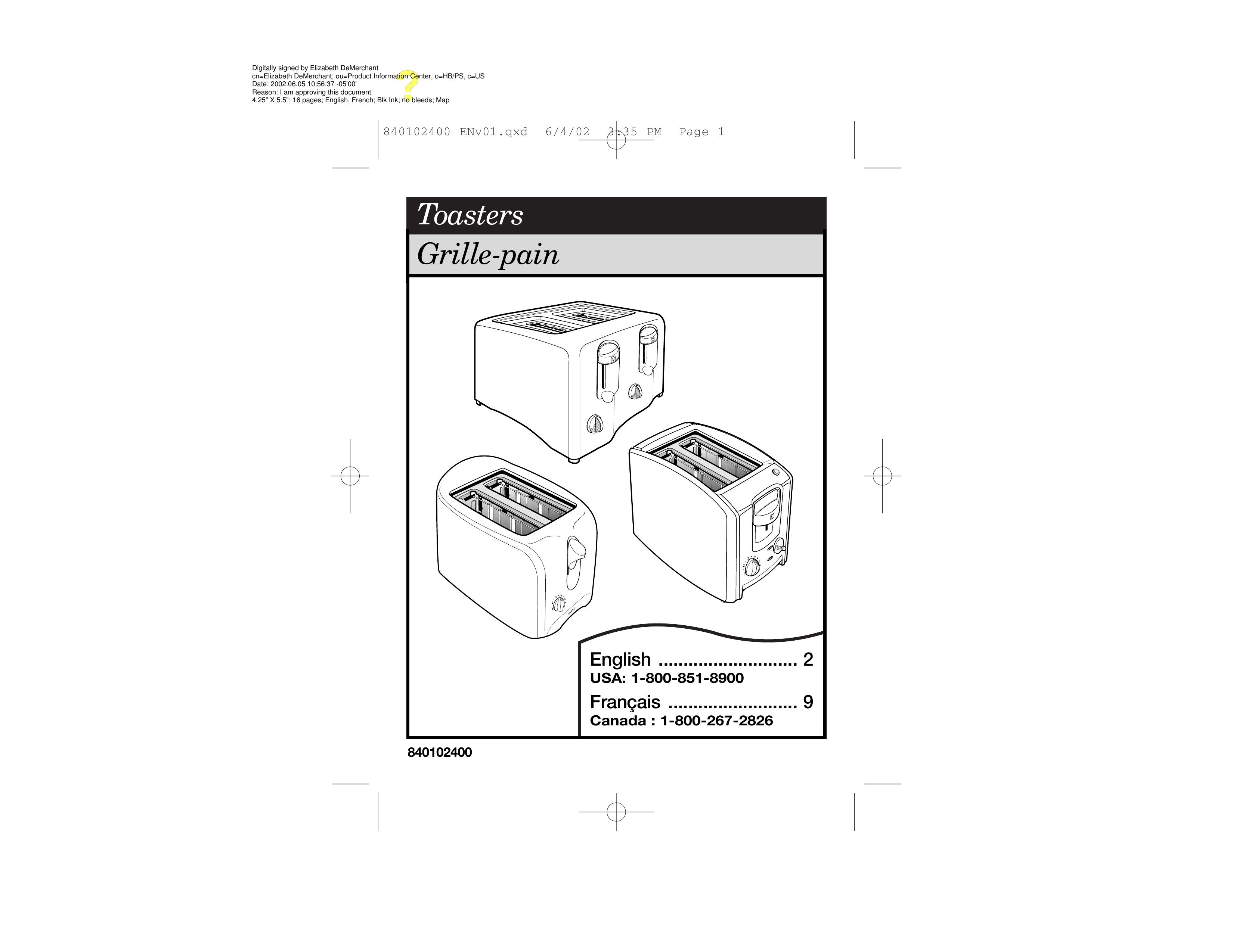 Hamilton Beach 840102400 Toaster User Manual