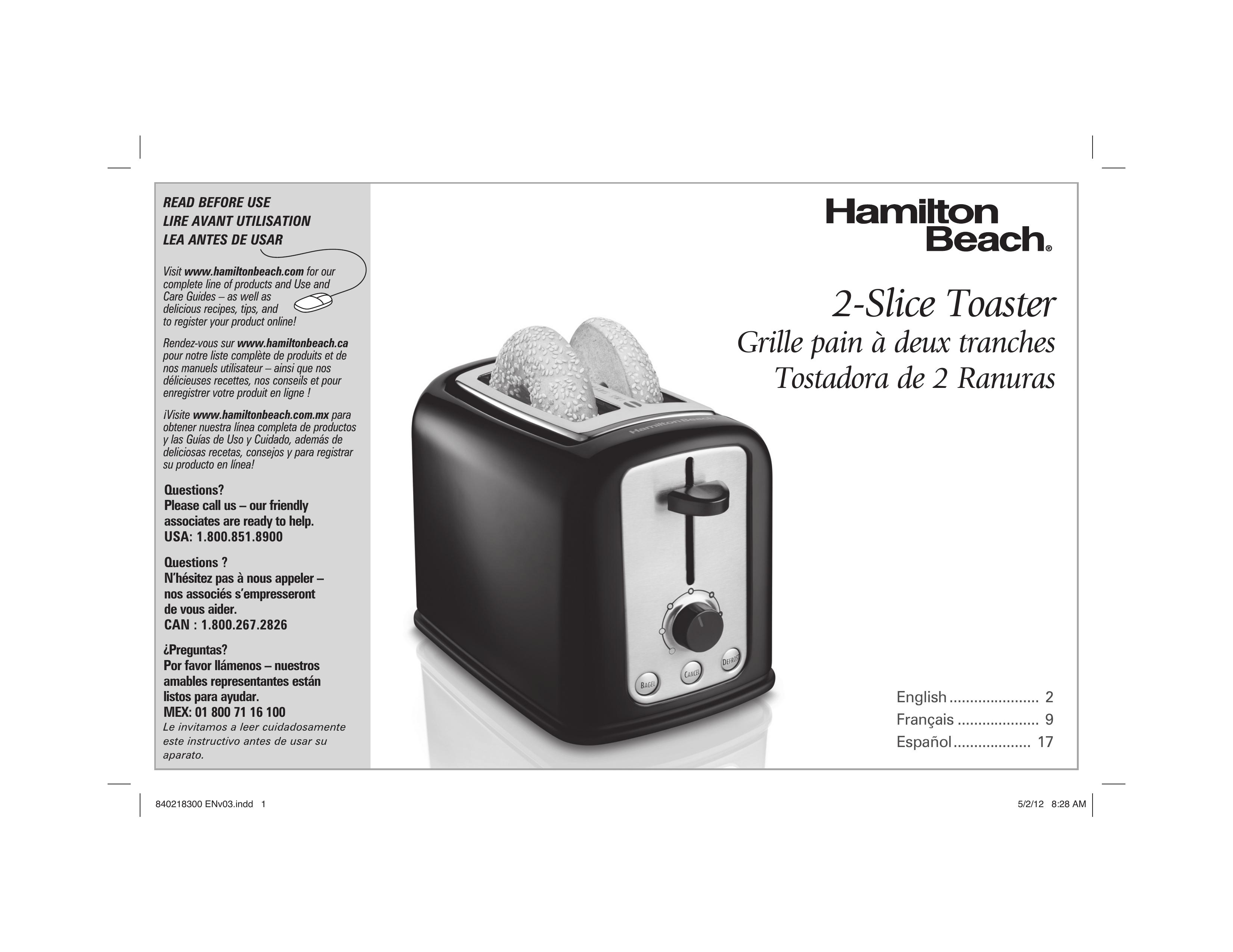 Hamilton Beach hamilton beach 2-slice toaster Toaster User Manual