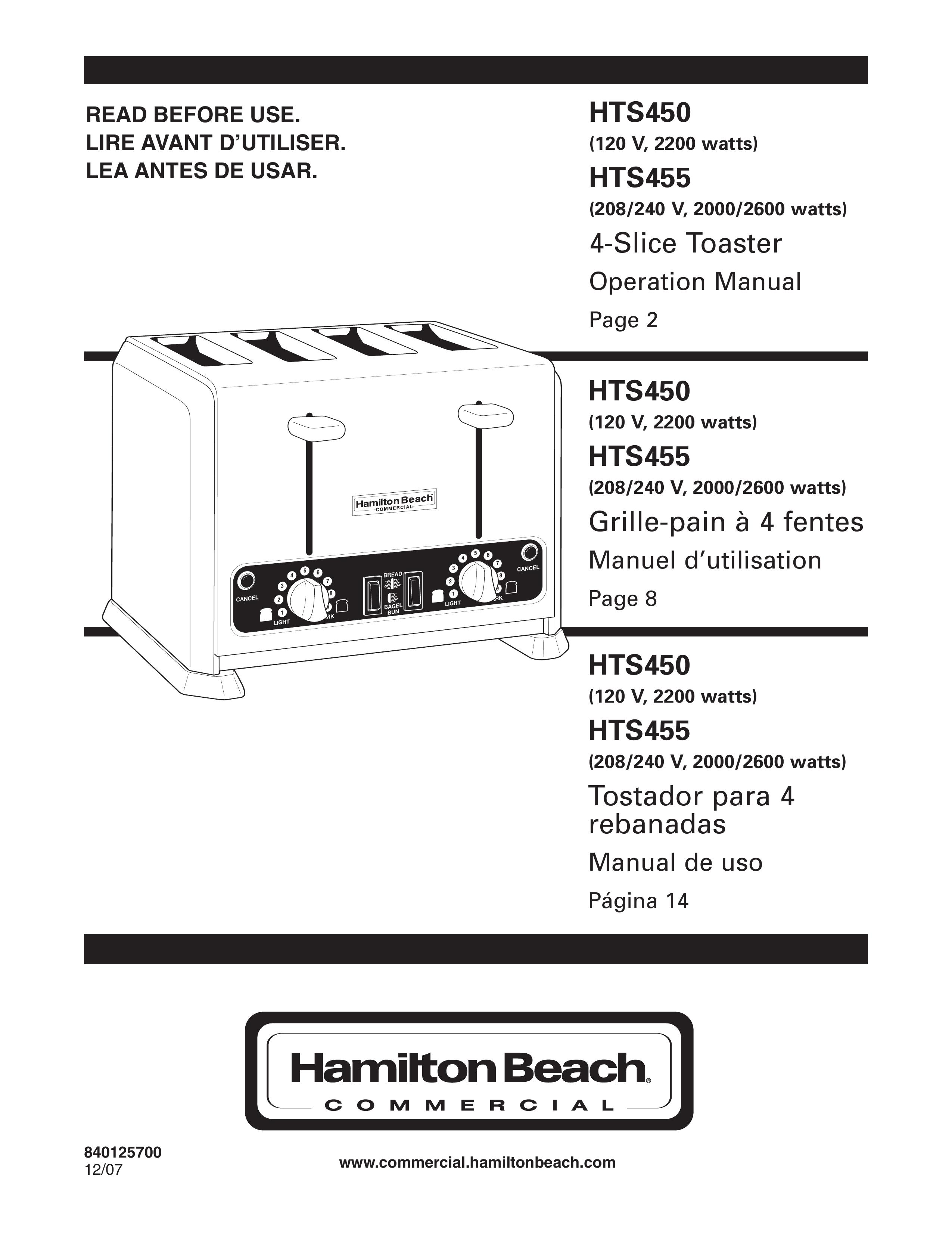 Hamilton Beach HTS450 Toaster User Manual