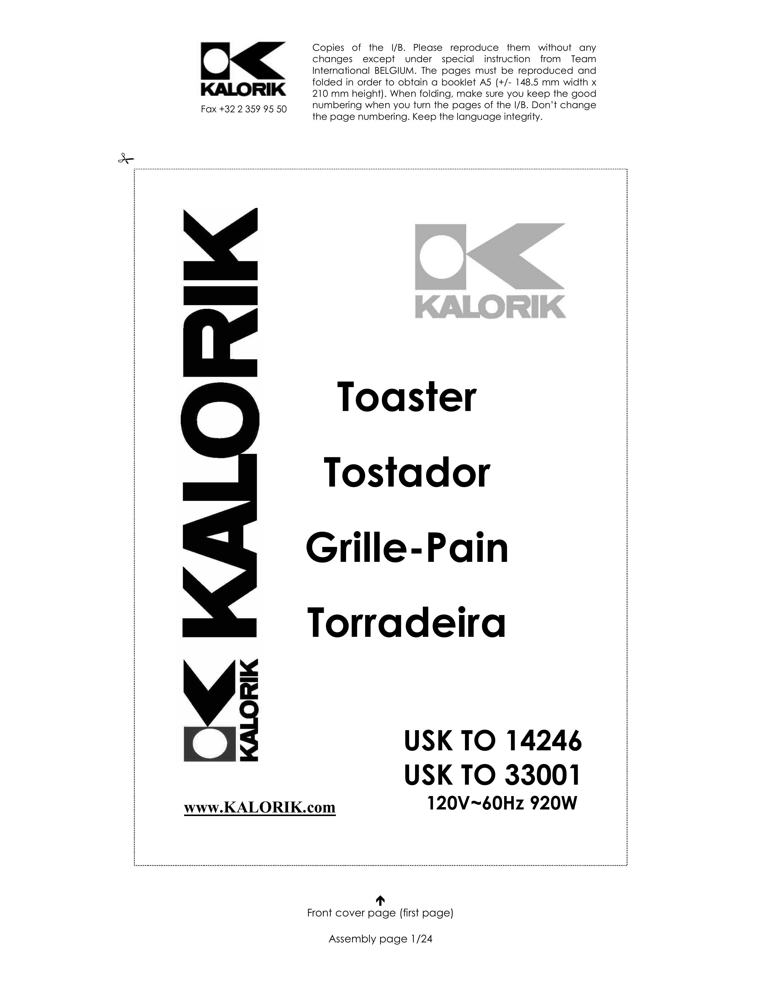 Kalorik 14246 - 33001 Toaster User Manual