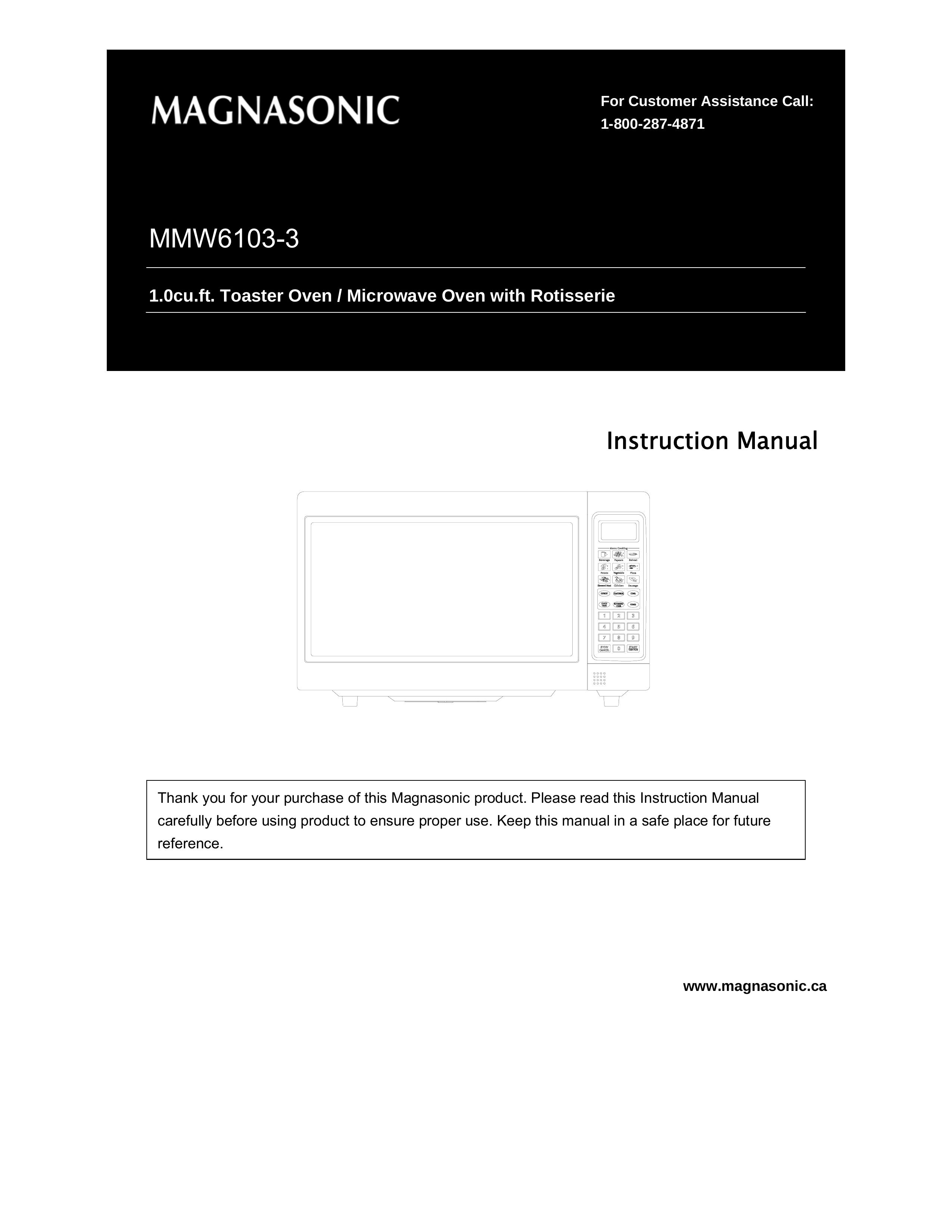 Magnasonic MMW6103-3 Toaster User Manual
