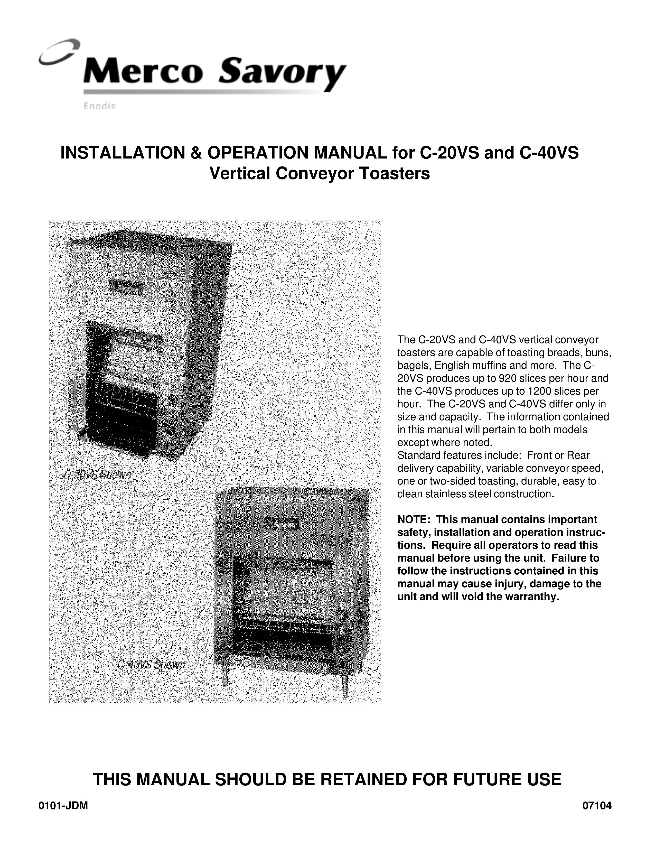 Merco Savory C-20VS Toaster User Manual
