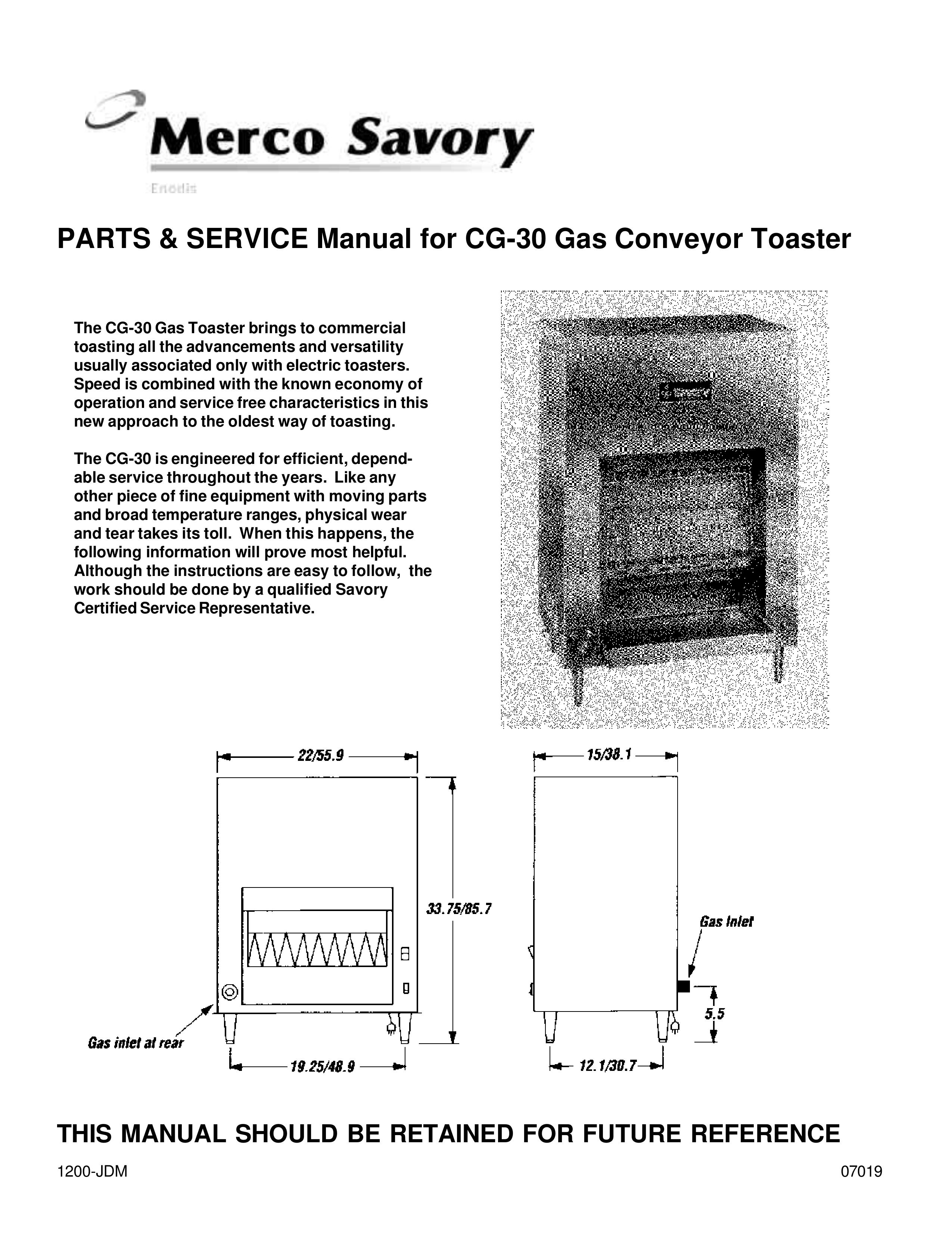 Merco Savory CG-30 Toaster User Manual