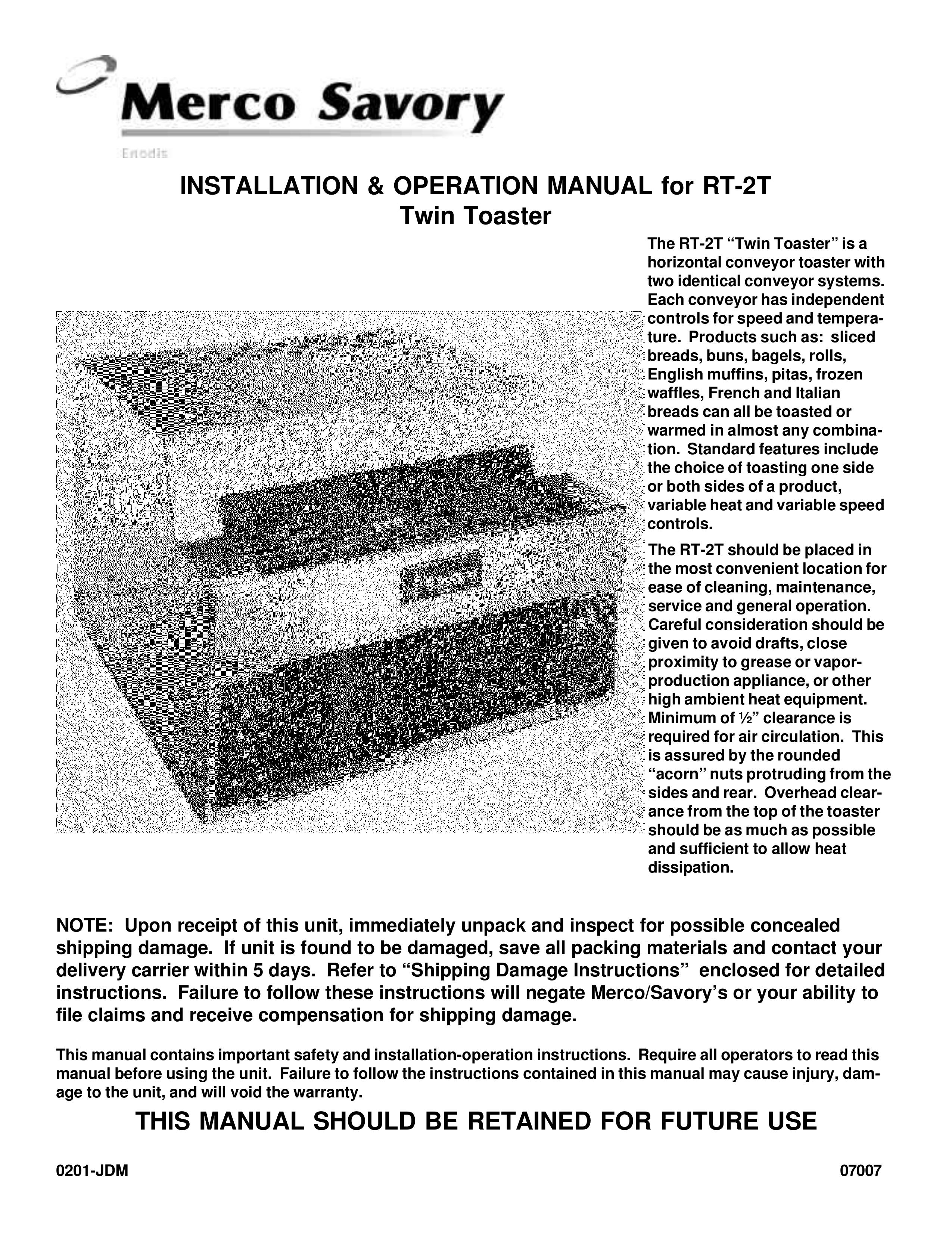 Merco Savory RT-2T Toaster User Manual