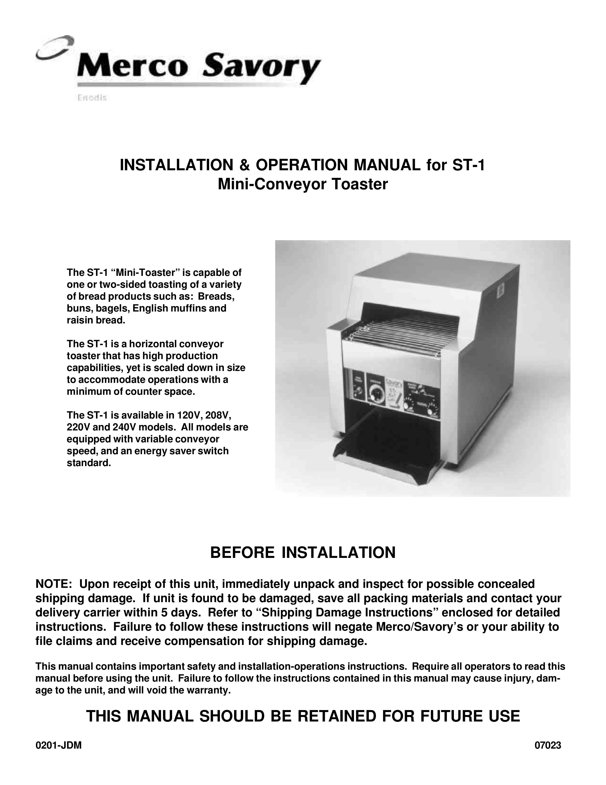 Merco Savory ST-1 Toaster User Manual