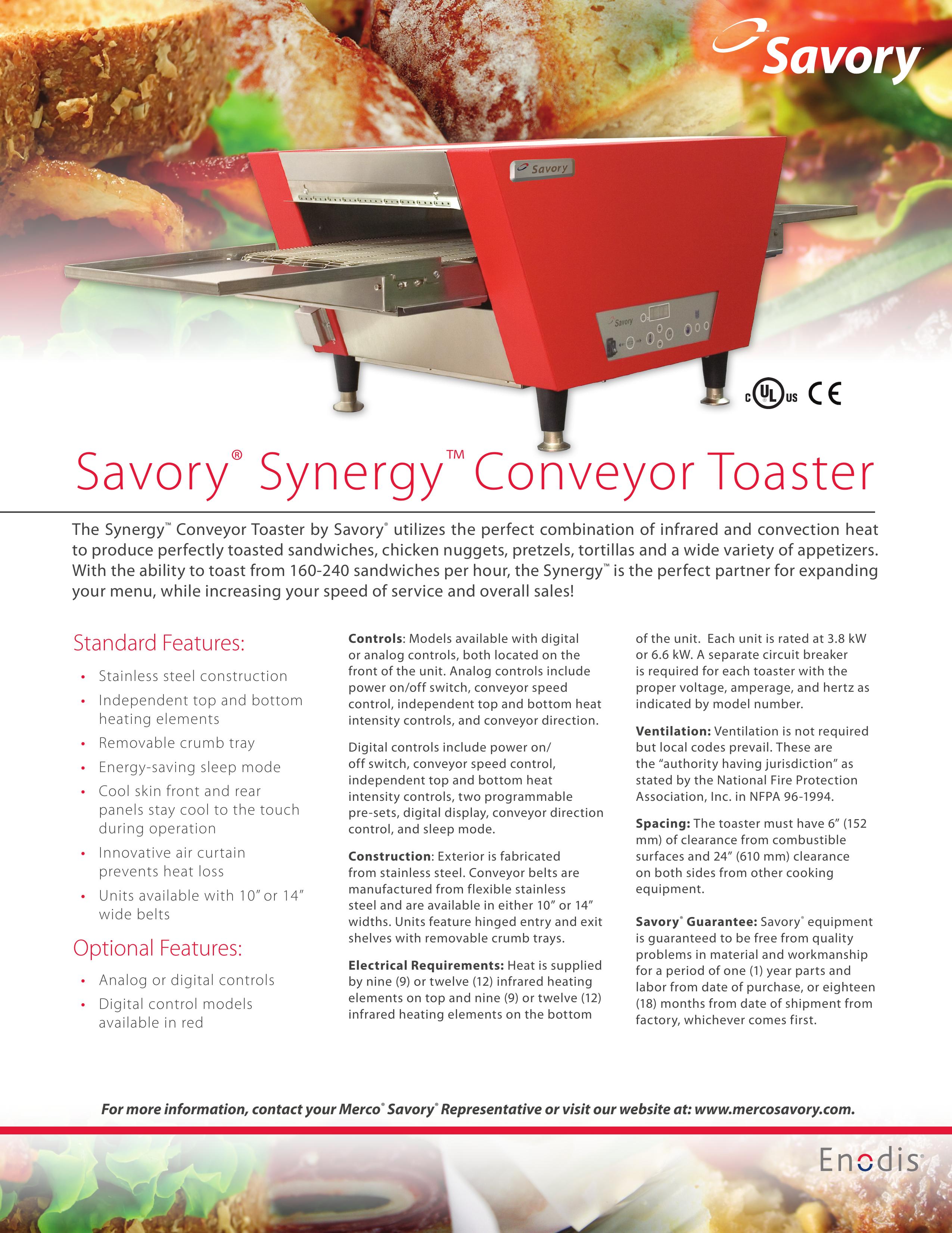 Merco Savory Synergy Toaster User Manual