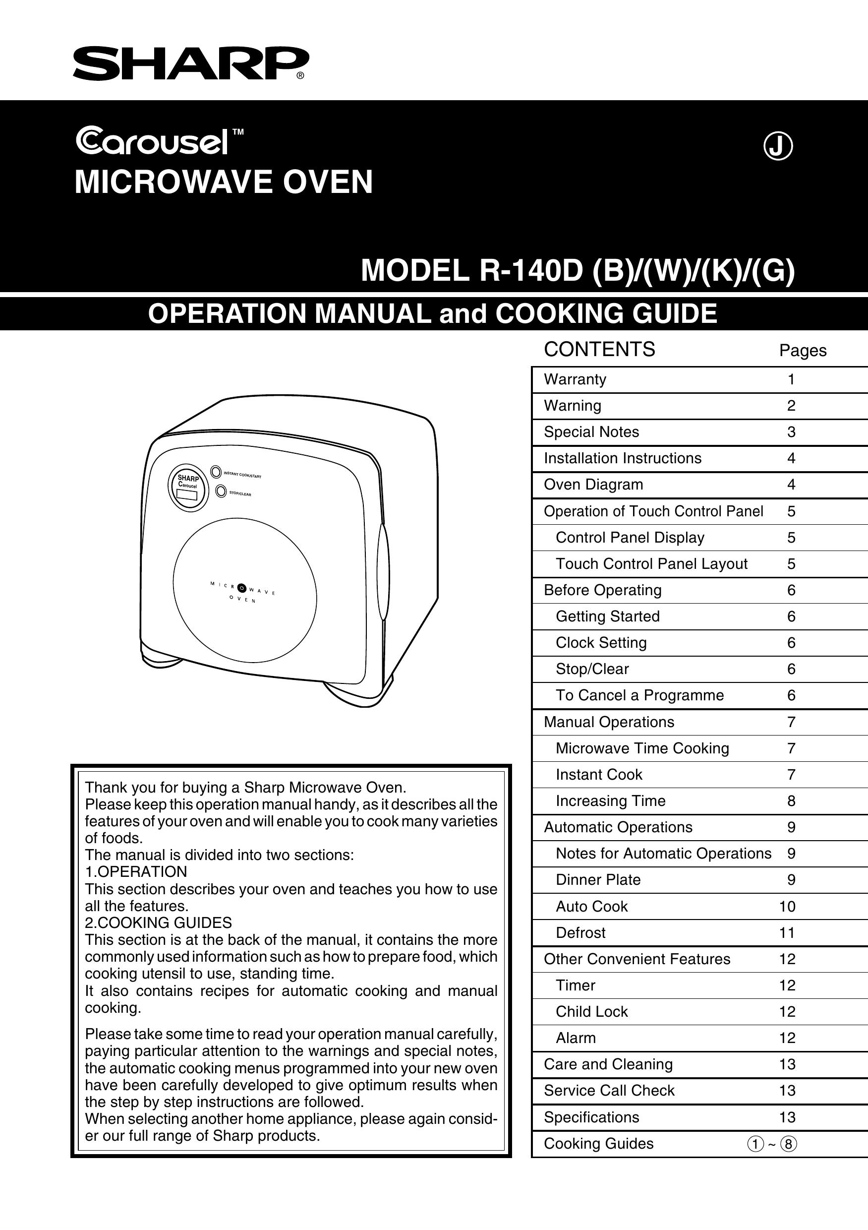 Sharp R-140D Toaster User Manual