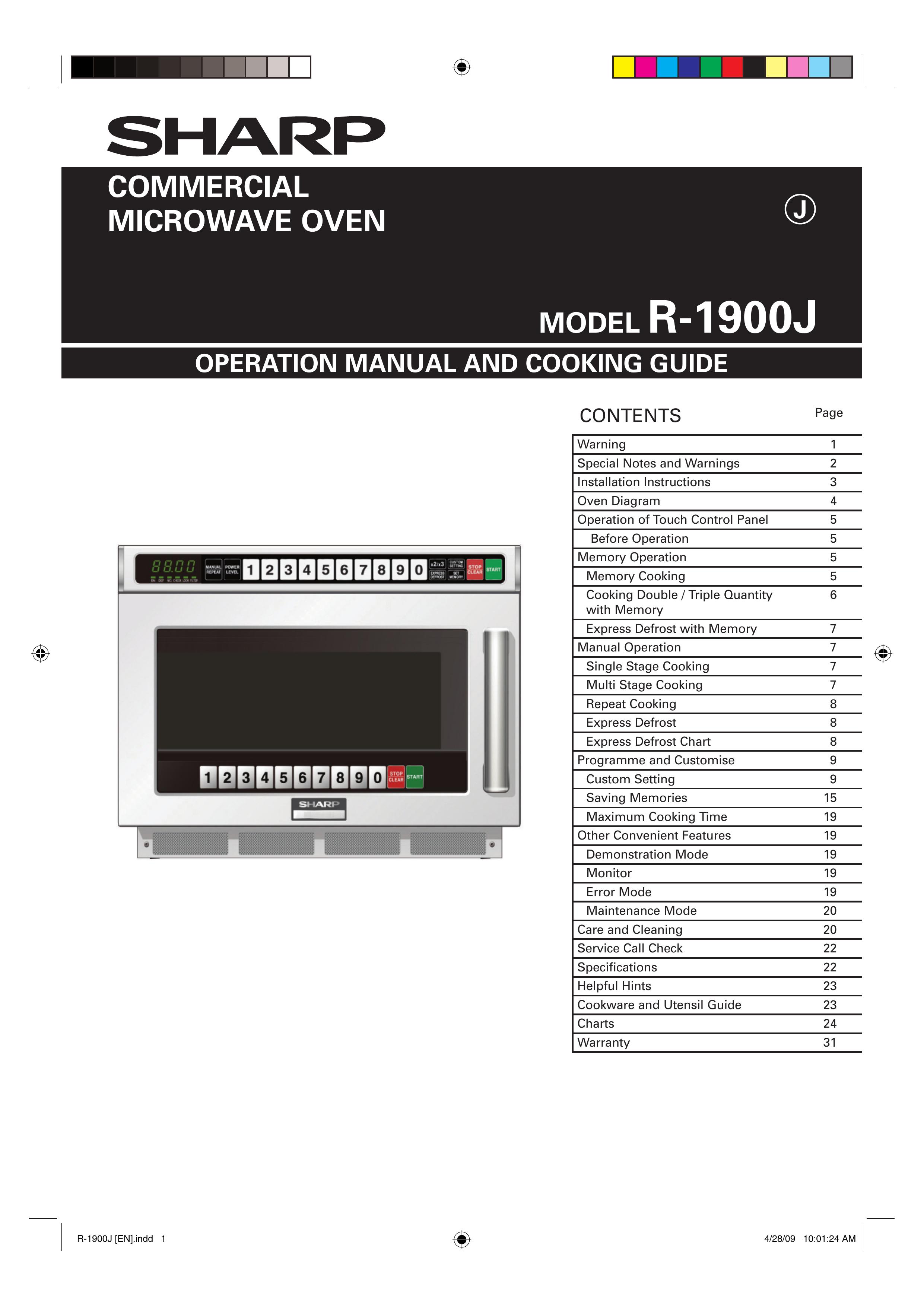 Sharp R-1900J Toaster User Manual