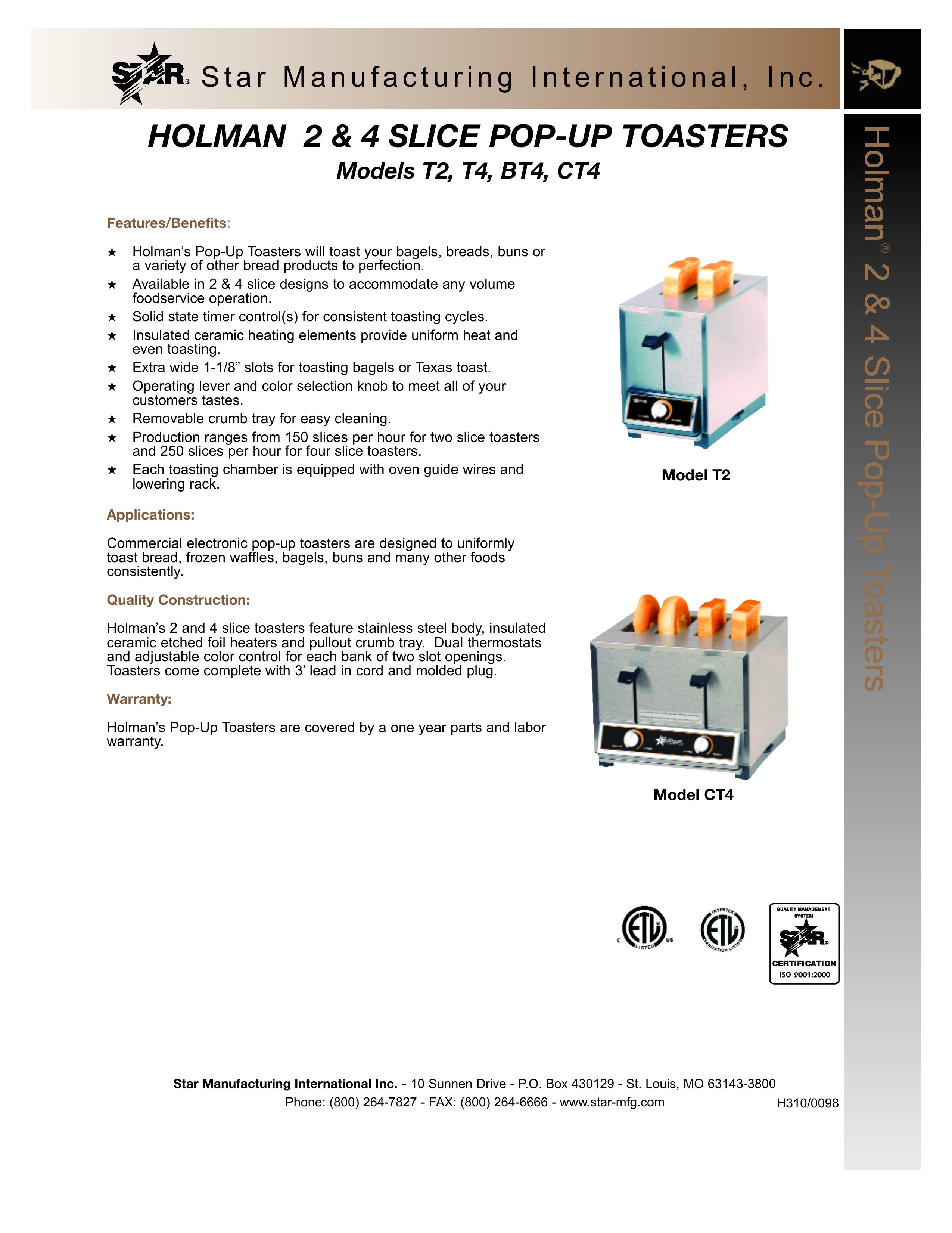 Star Manufacturing CT4 Toaster User Manual