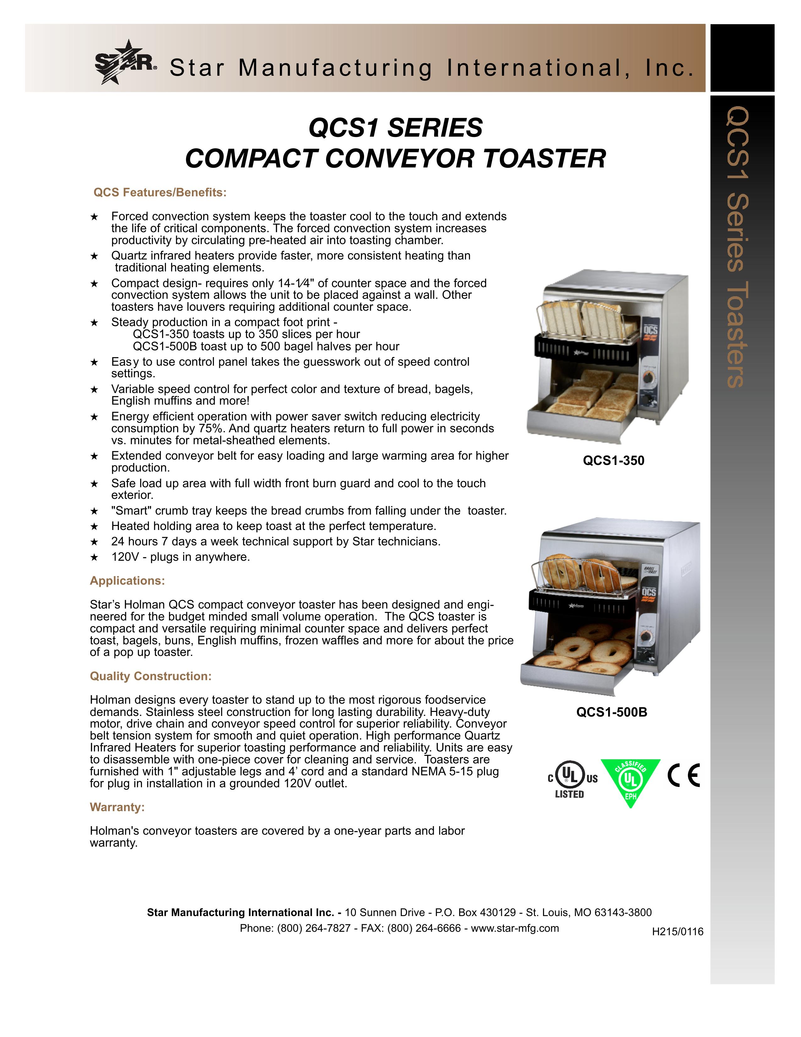 Star Manufacturing QCS1 SERIES Toaster User Manual