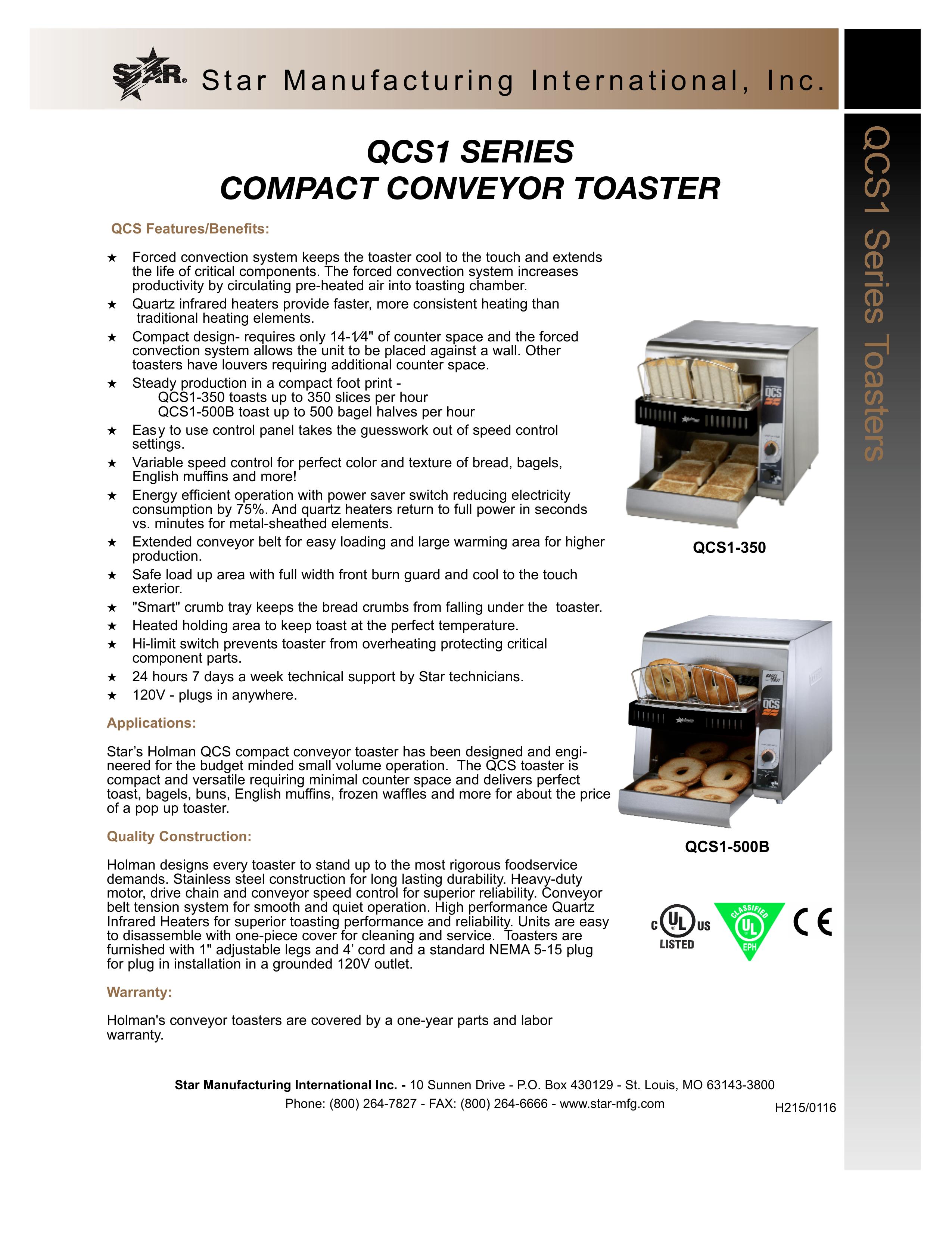 Star Manufacturing QCS1-500B Toaster User Manual