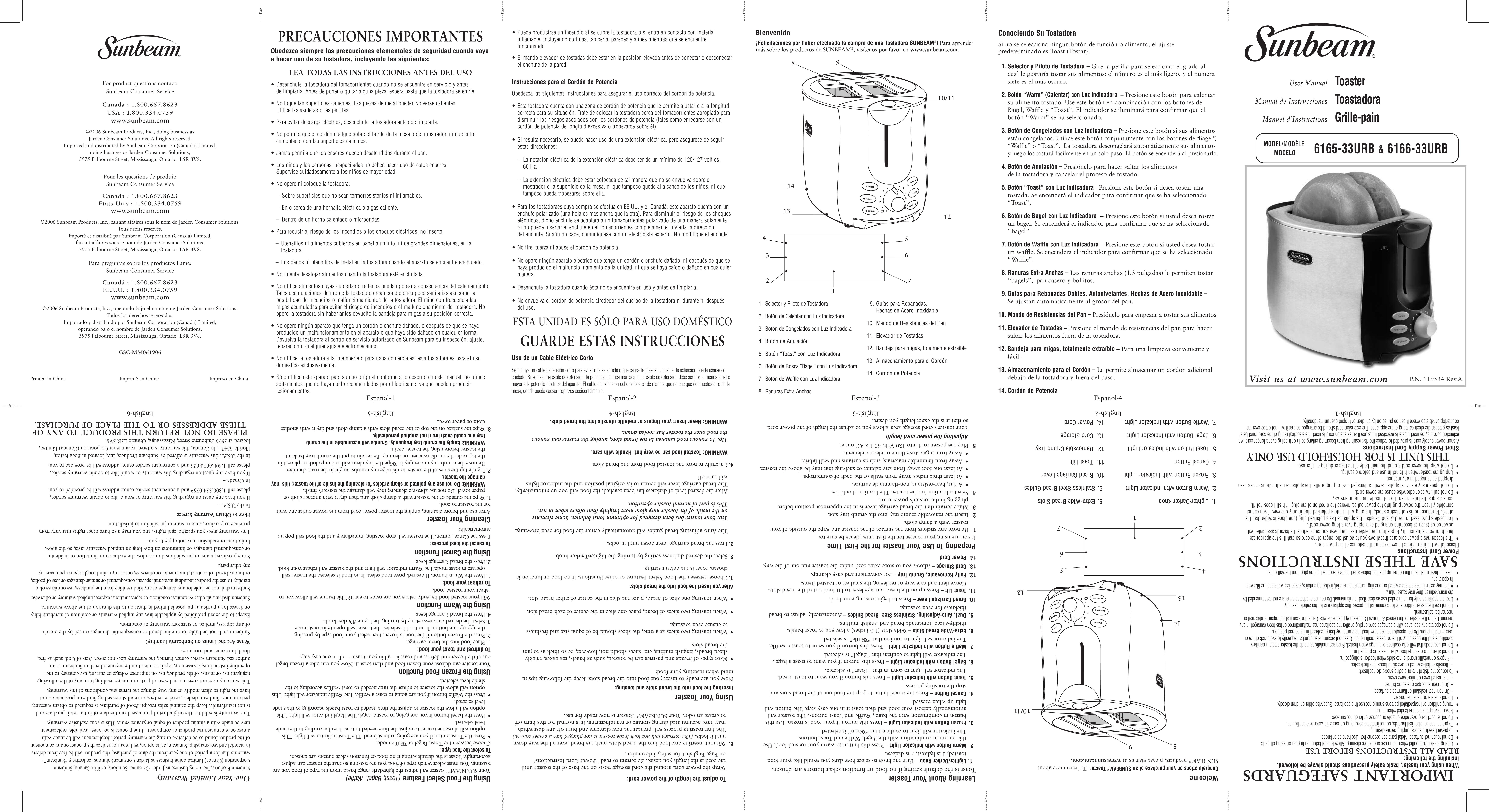 Sunbeam 6165-33 Toaster User Manual