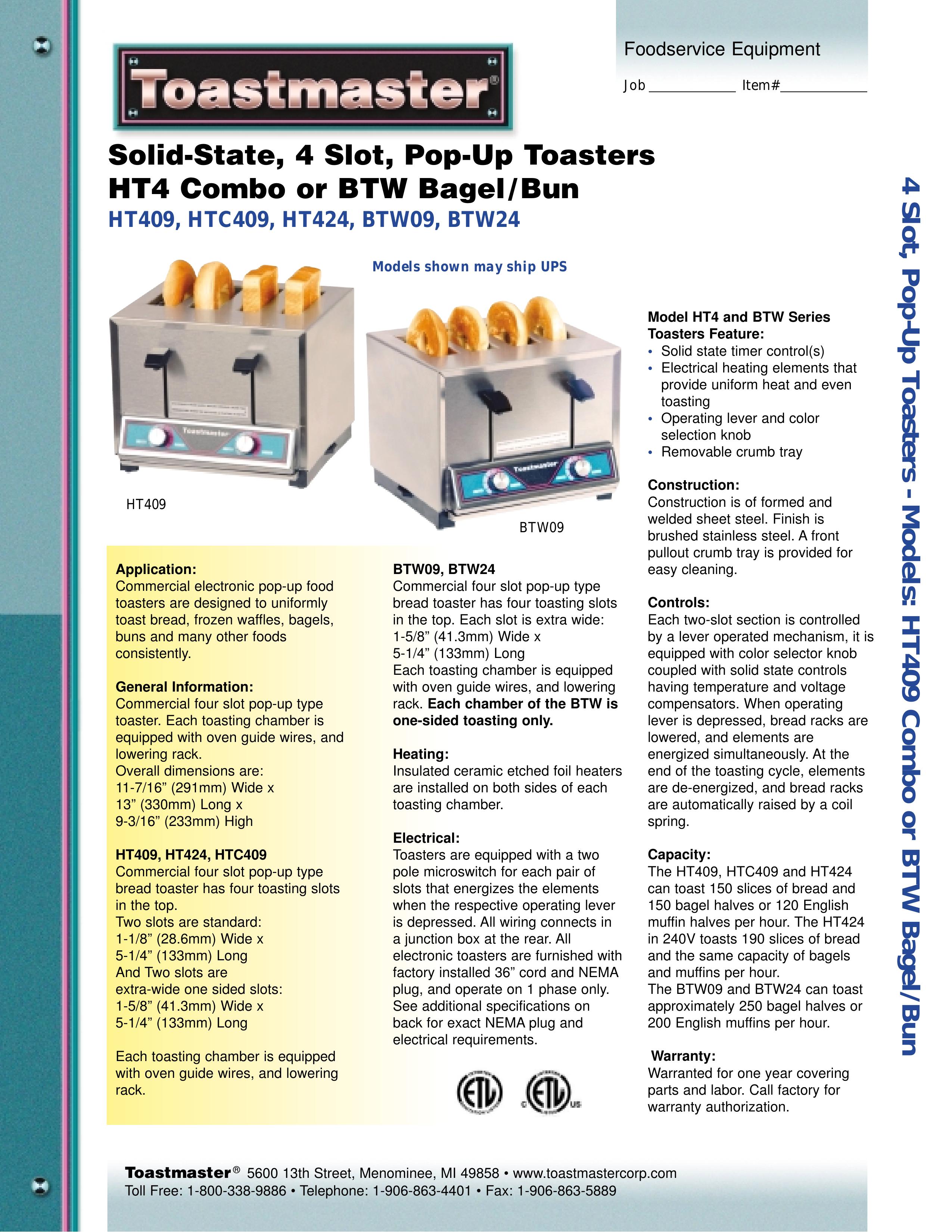 Toastmaster HT424 Toaster User Manual