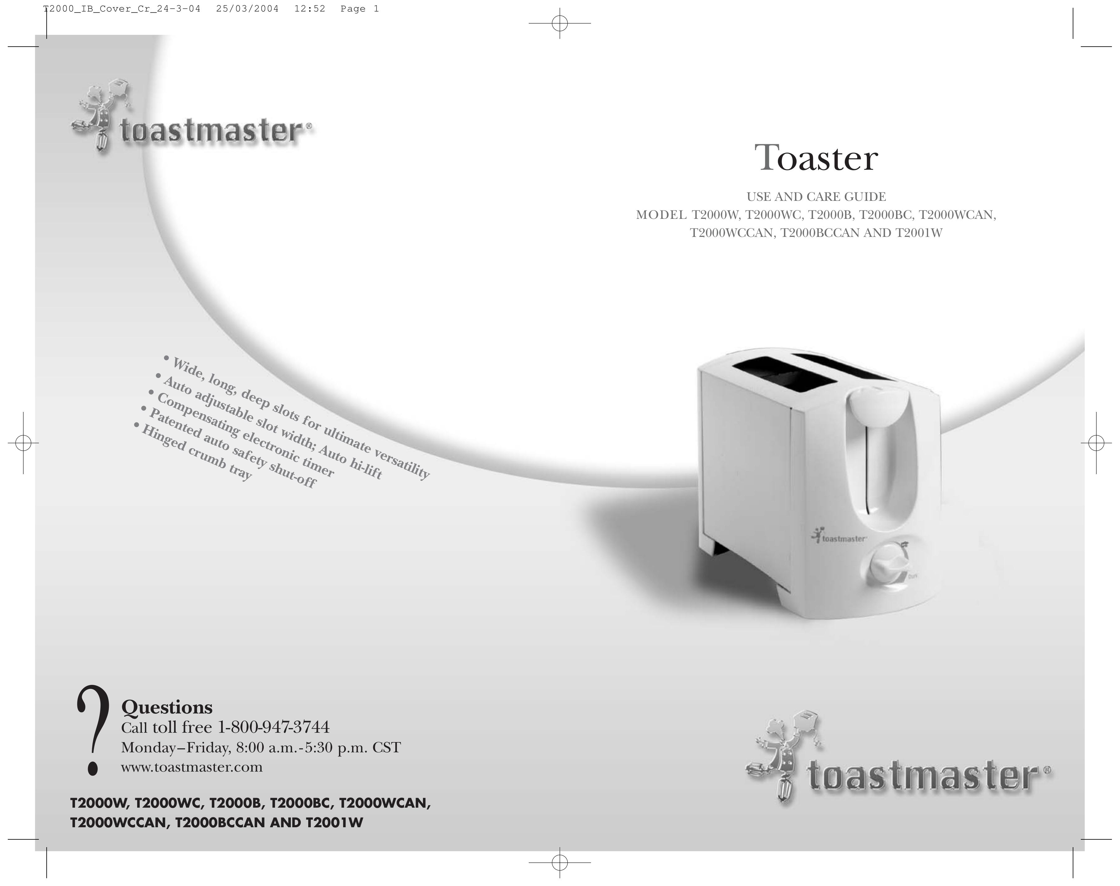 Toastmaster T2000W Toaster User Manual