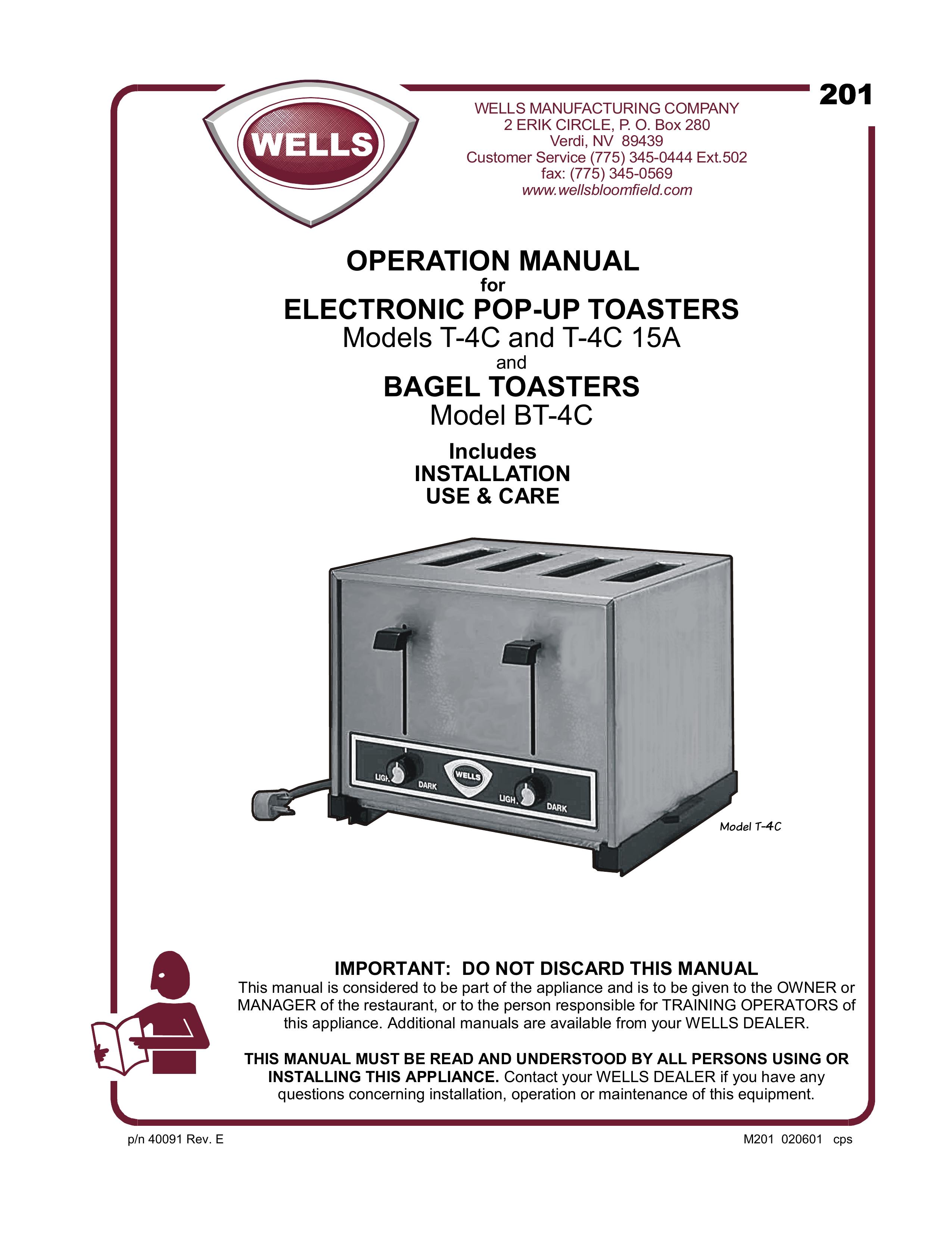 Wells T-4C, T-4C 15A Toaster User Manual