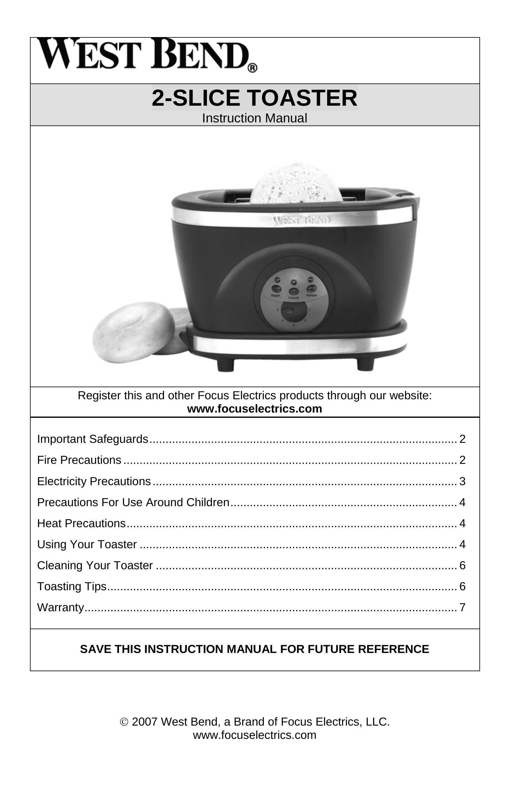 West Bend L5559C Toaster User Manual