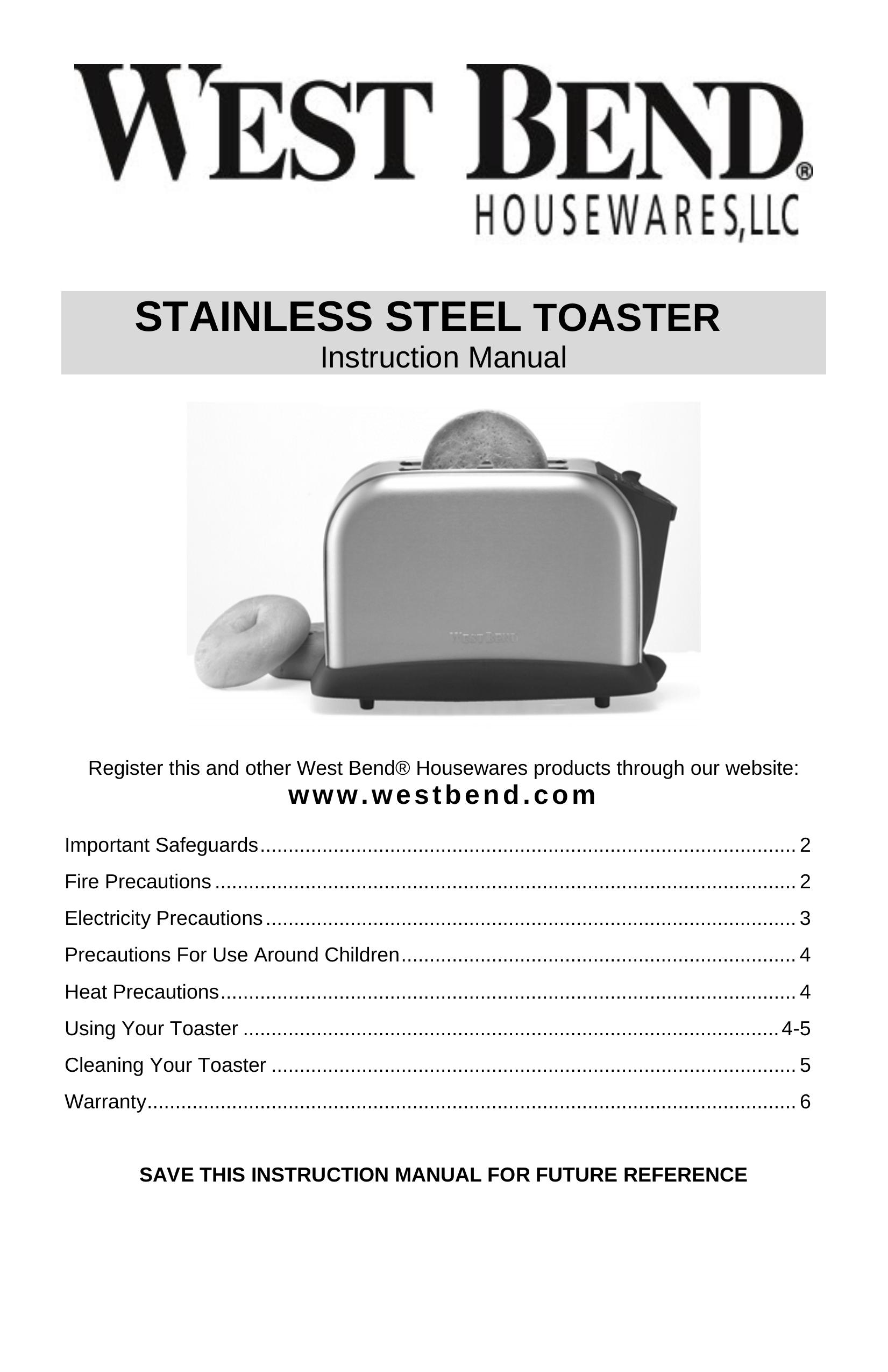 West Bend STAINLESS STEEL TOASTER Toaster User Manual